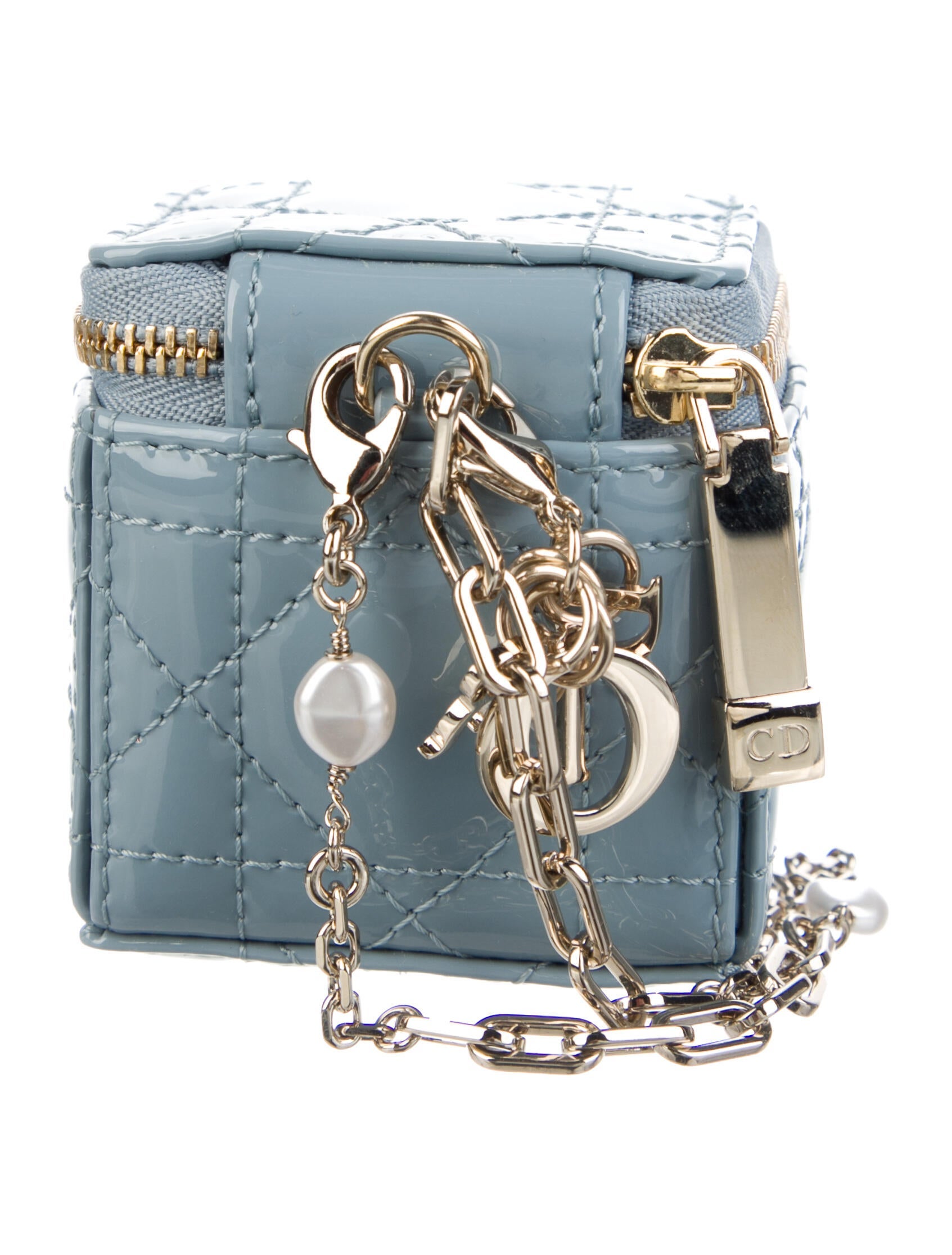 Christian Dior 2022 Micro Cannage Lady Dior Cube Pouch - Blue Mini