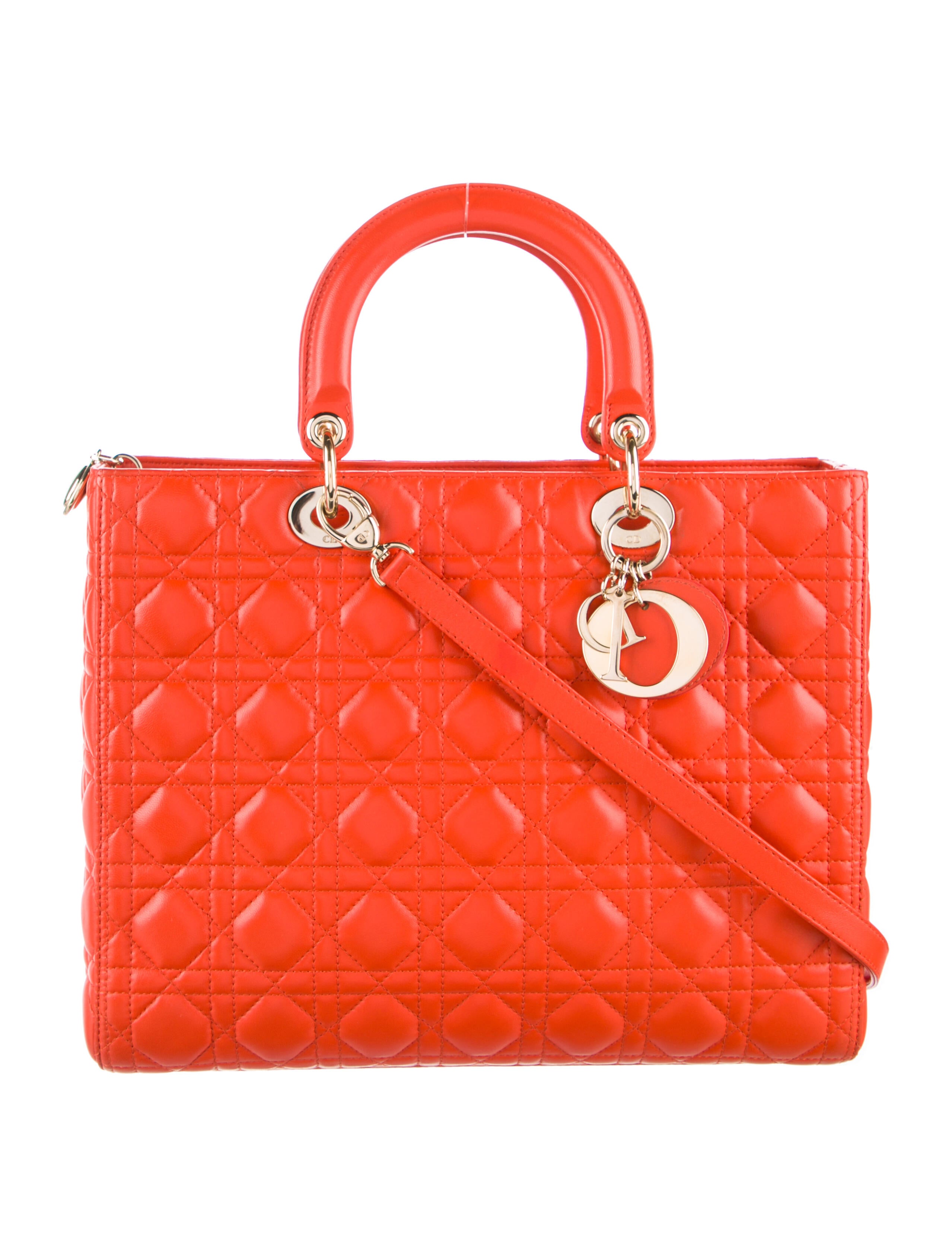Christian Dior Medium Cannage Lady Dior Orange Handle Bags, Handbags