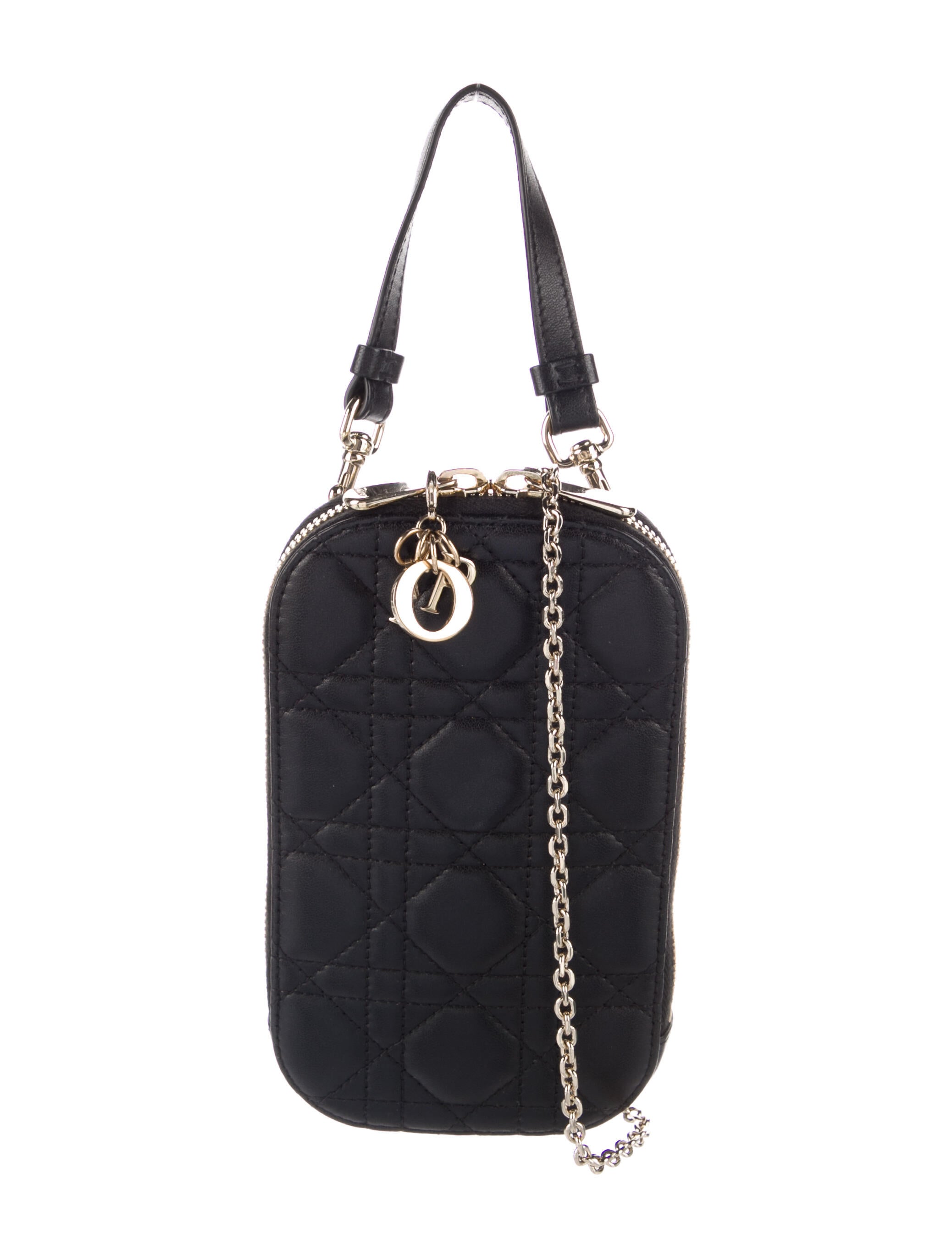 LADY DIOR PHONE HOLDER 星スタッズ Lady Dior Call'in Dior Phone Holder Black Patent Cannage