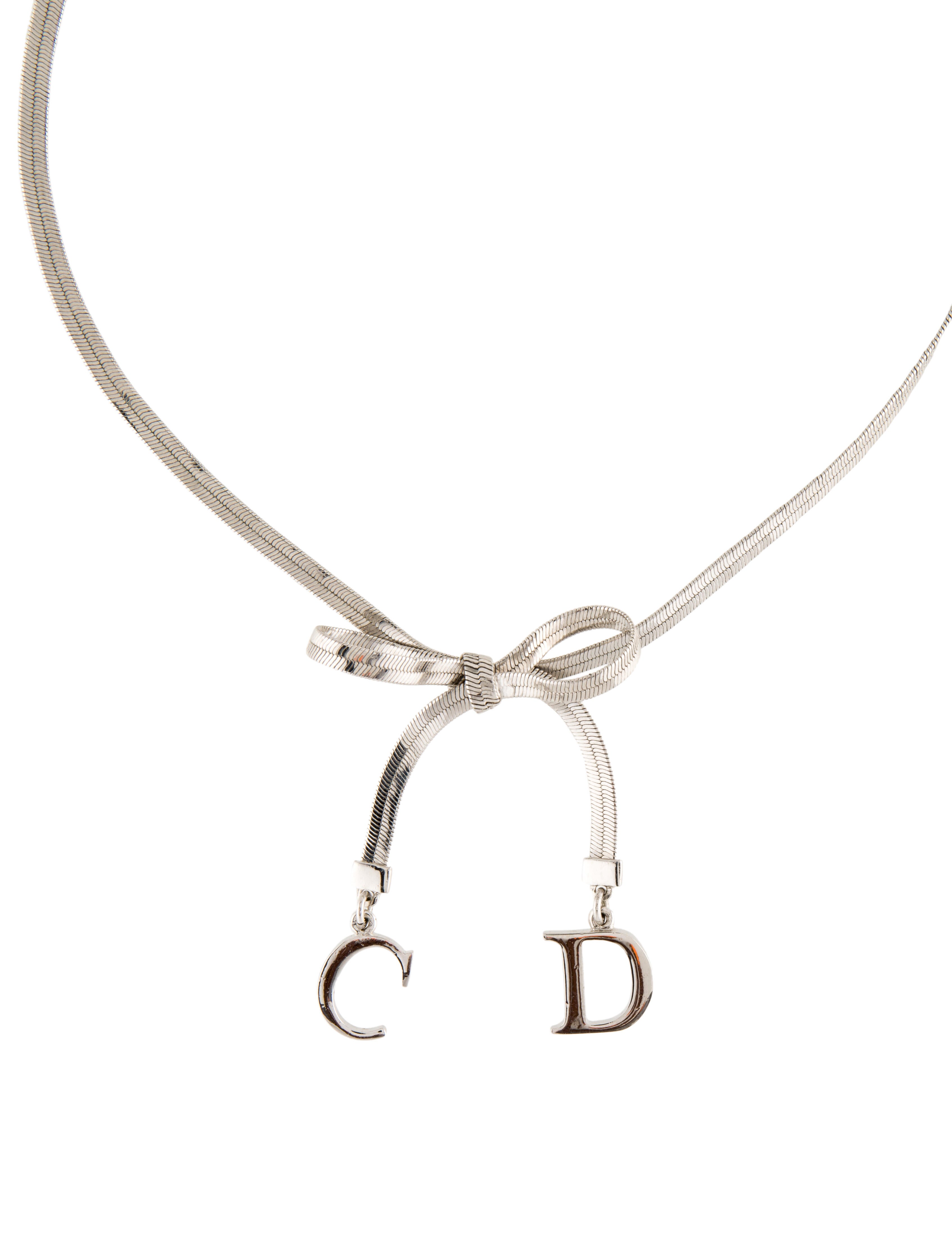 Christian Dior CD Bow Choker Necklace PalladiumPlated Choker