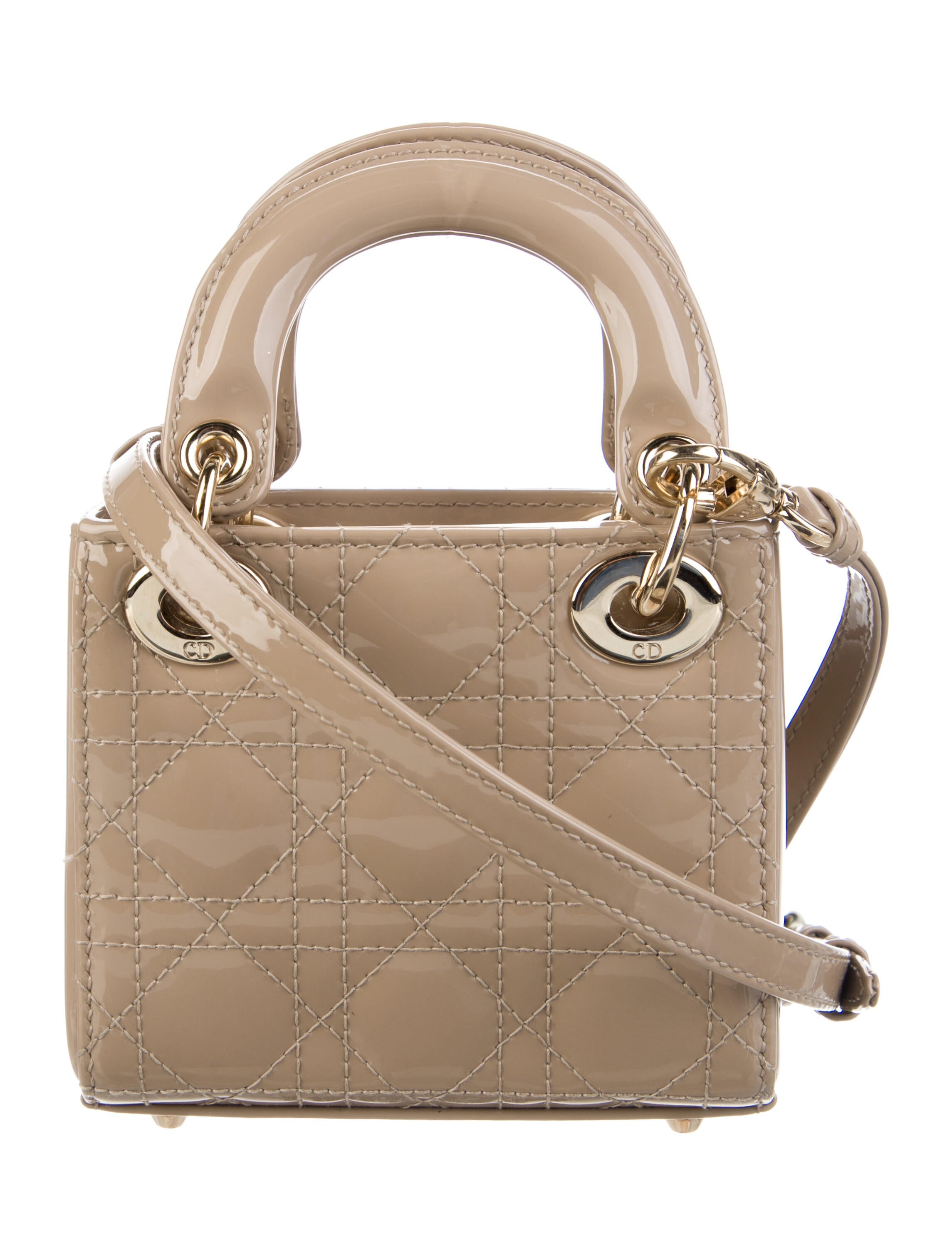 Christian Dior 2022 Patent Micro Lady Dior Bag w/ Strap - Neutrals