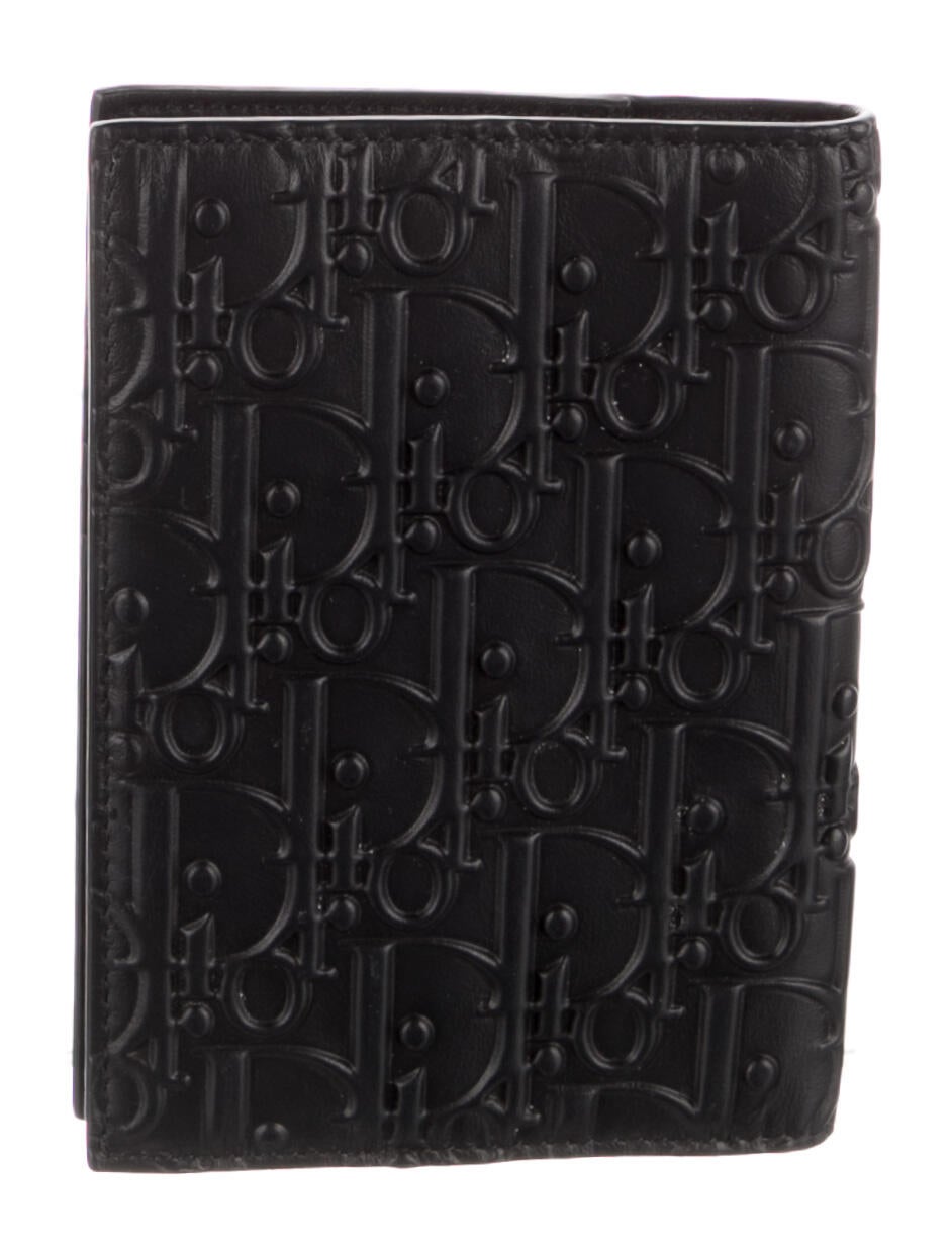 クリスチャンディオール Christian Dior Oblique Pattern Leather Passport Holder - Black