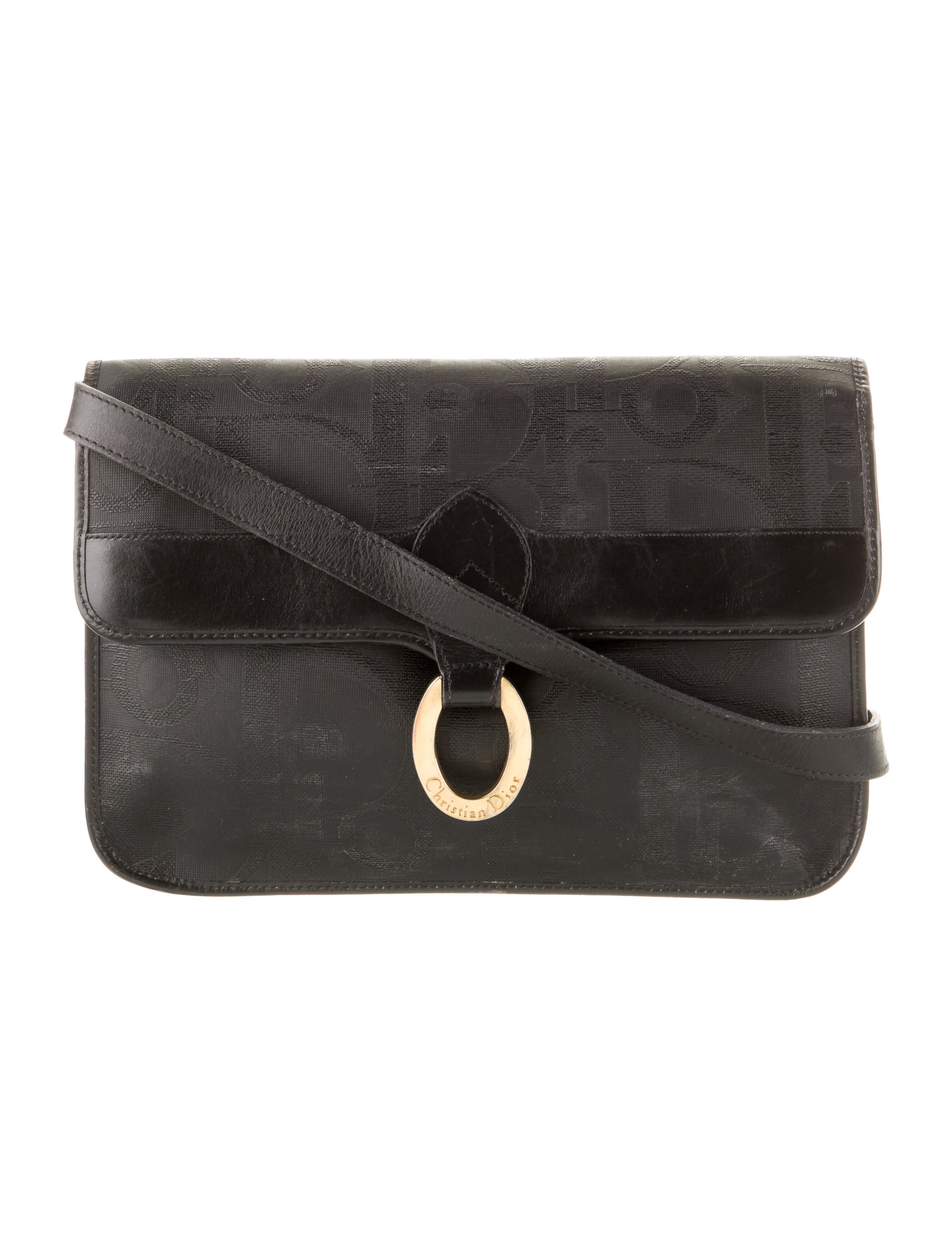Christian Dior Vintage Embossed Crossbody Bag Black Crossbody Bags