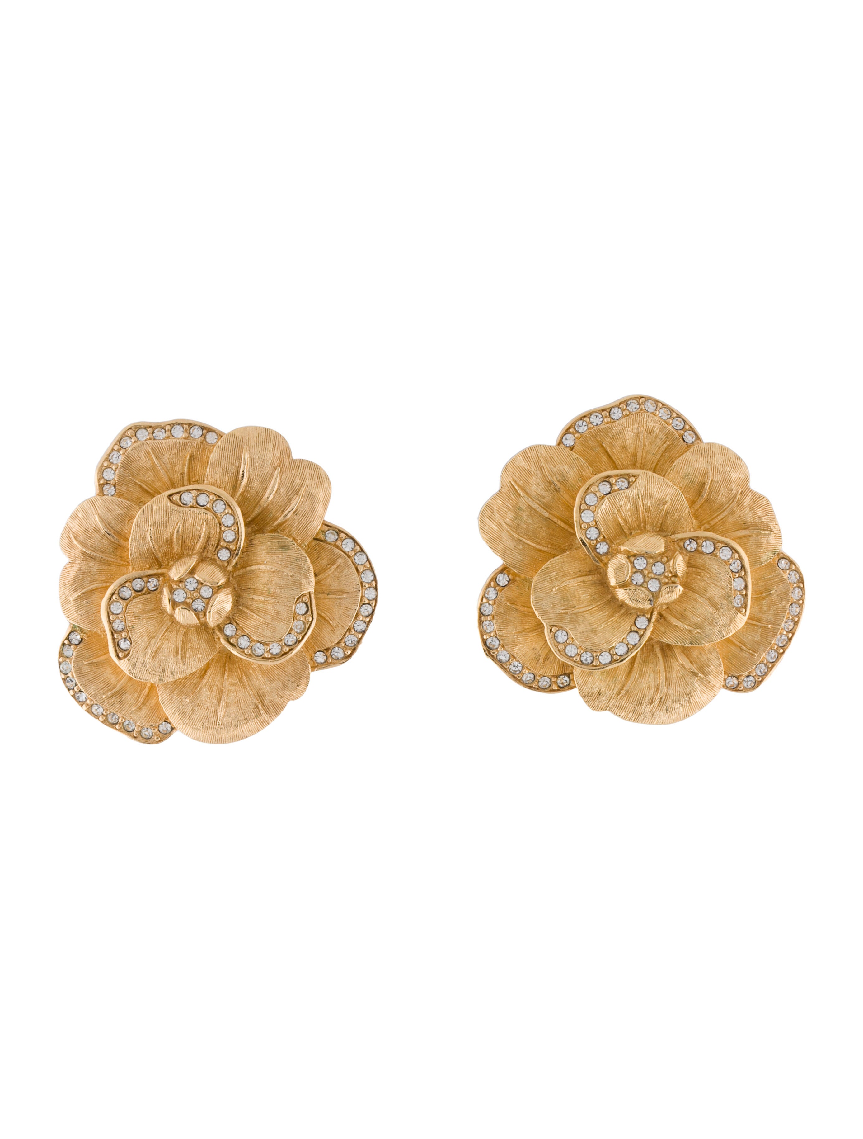 Christian Dior Vintage Crystal Flower Clip-On Earrings