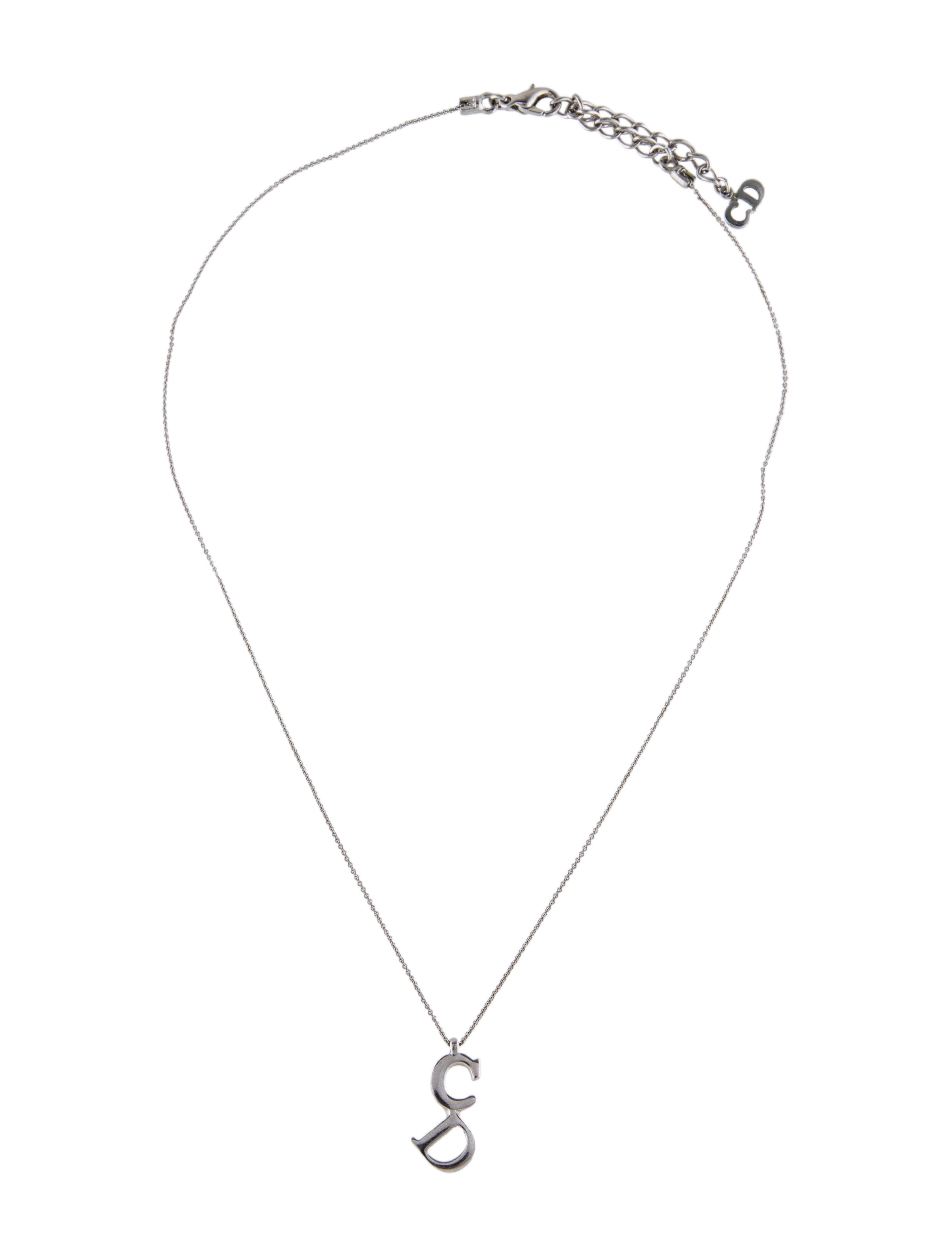 Christian Dior Logo 'CD' Pendant Necklace PalladiumPlated Pendant