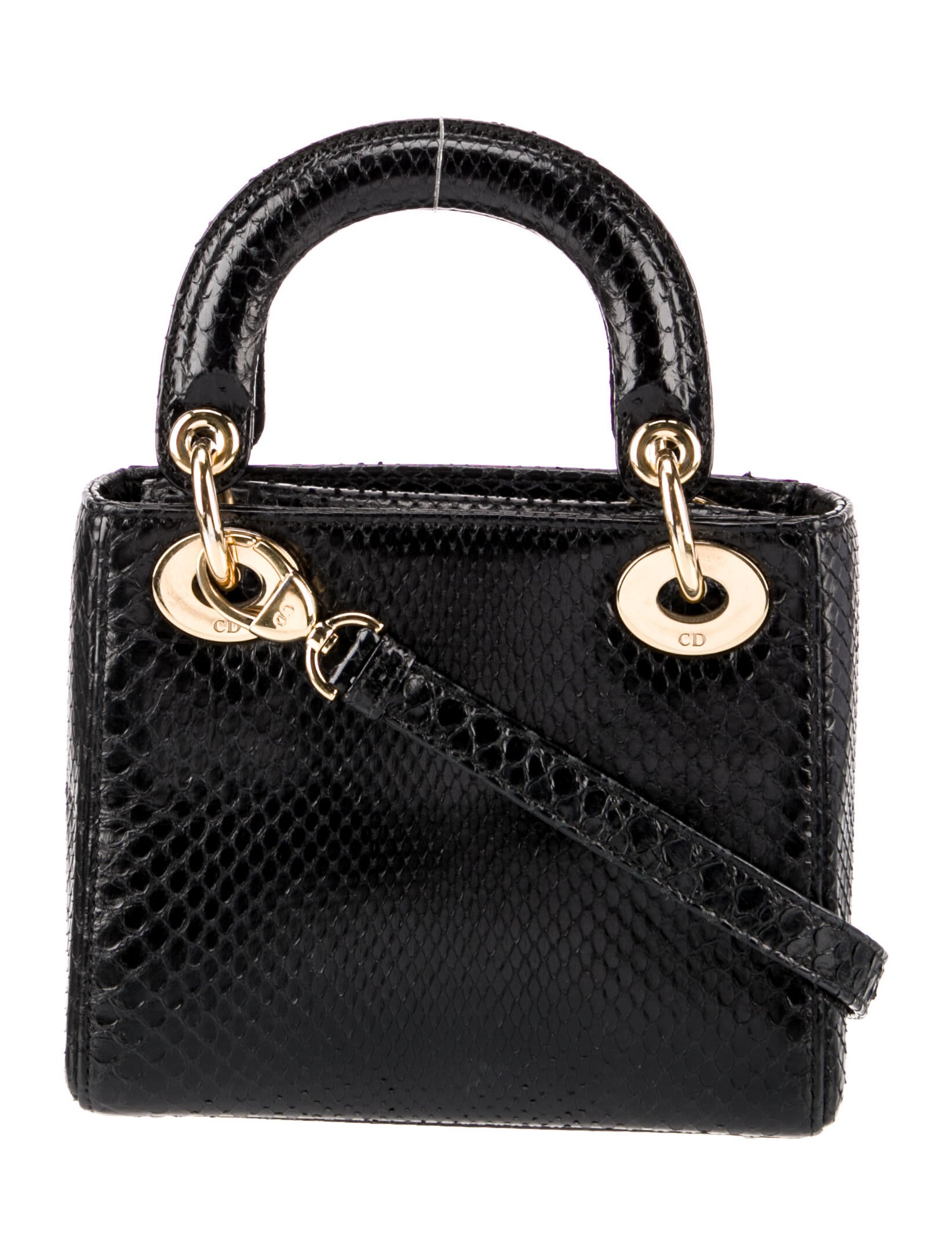 Christian Dior Mini Snakeskin Lady Dior Bag - Black Mini Bags