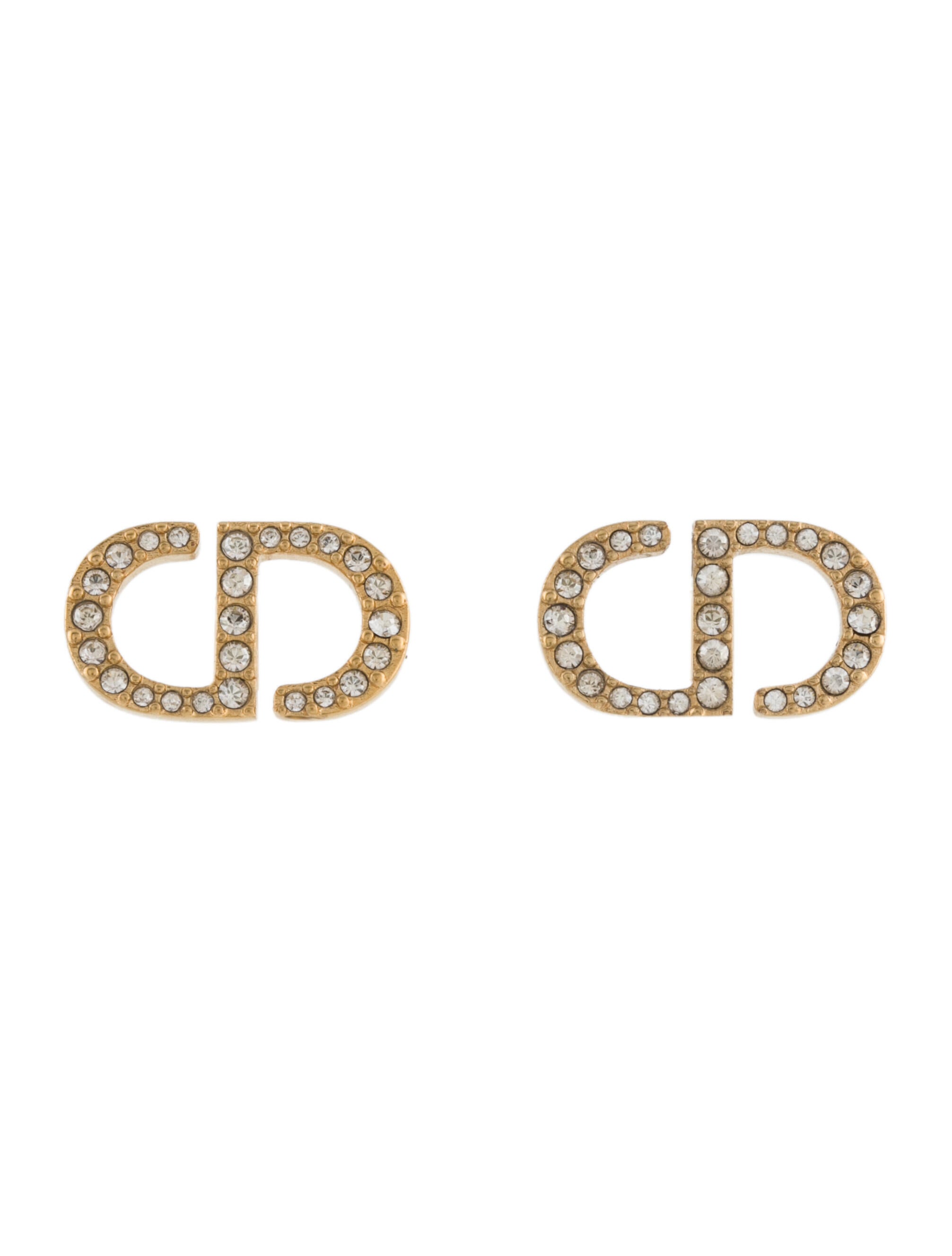 Christian Dior Crystal Petit CD Stud Earrings - Gold-Tone