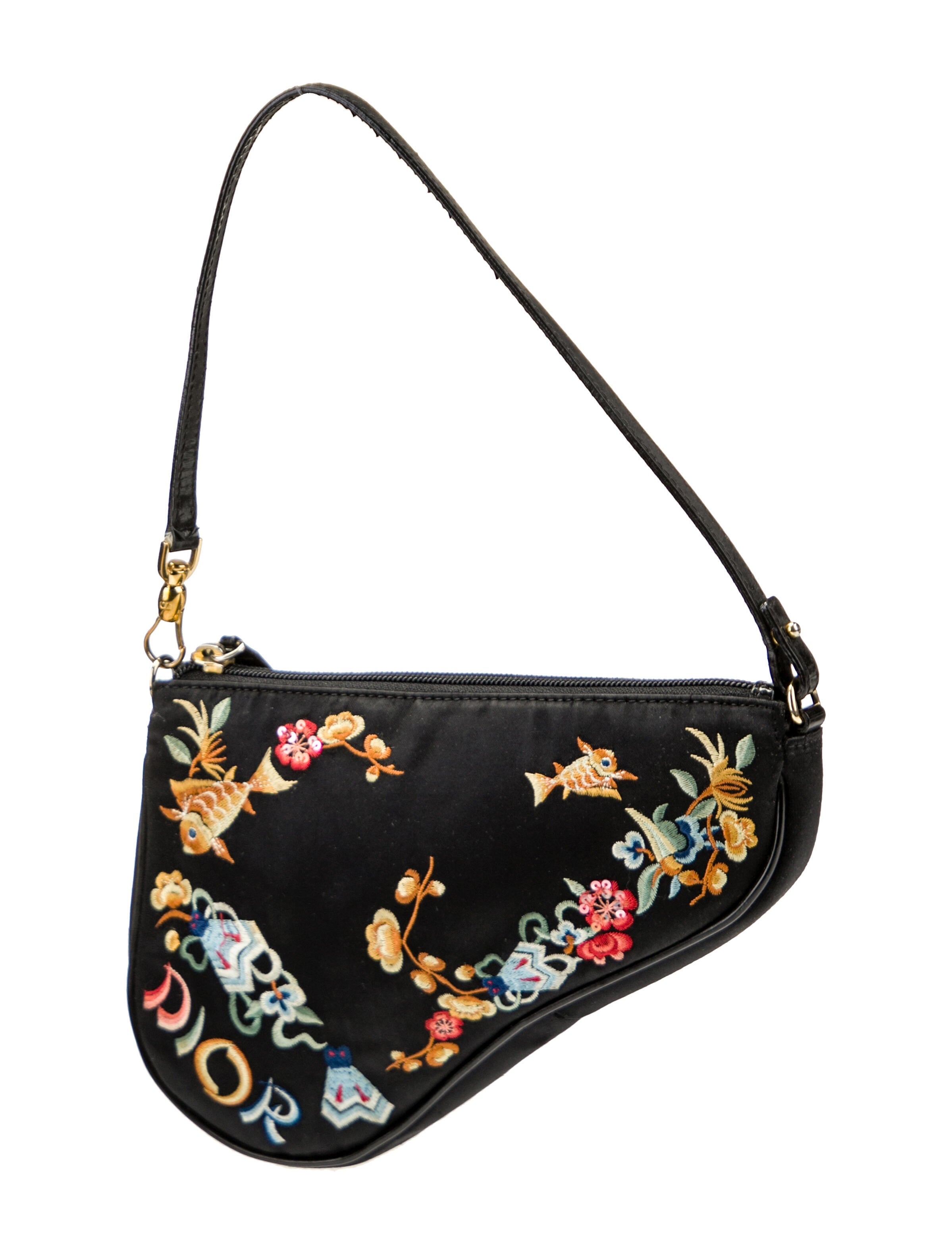Christian Dior Embroidered Koi Fish Saddle Pochette - Black