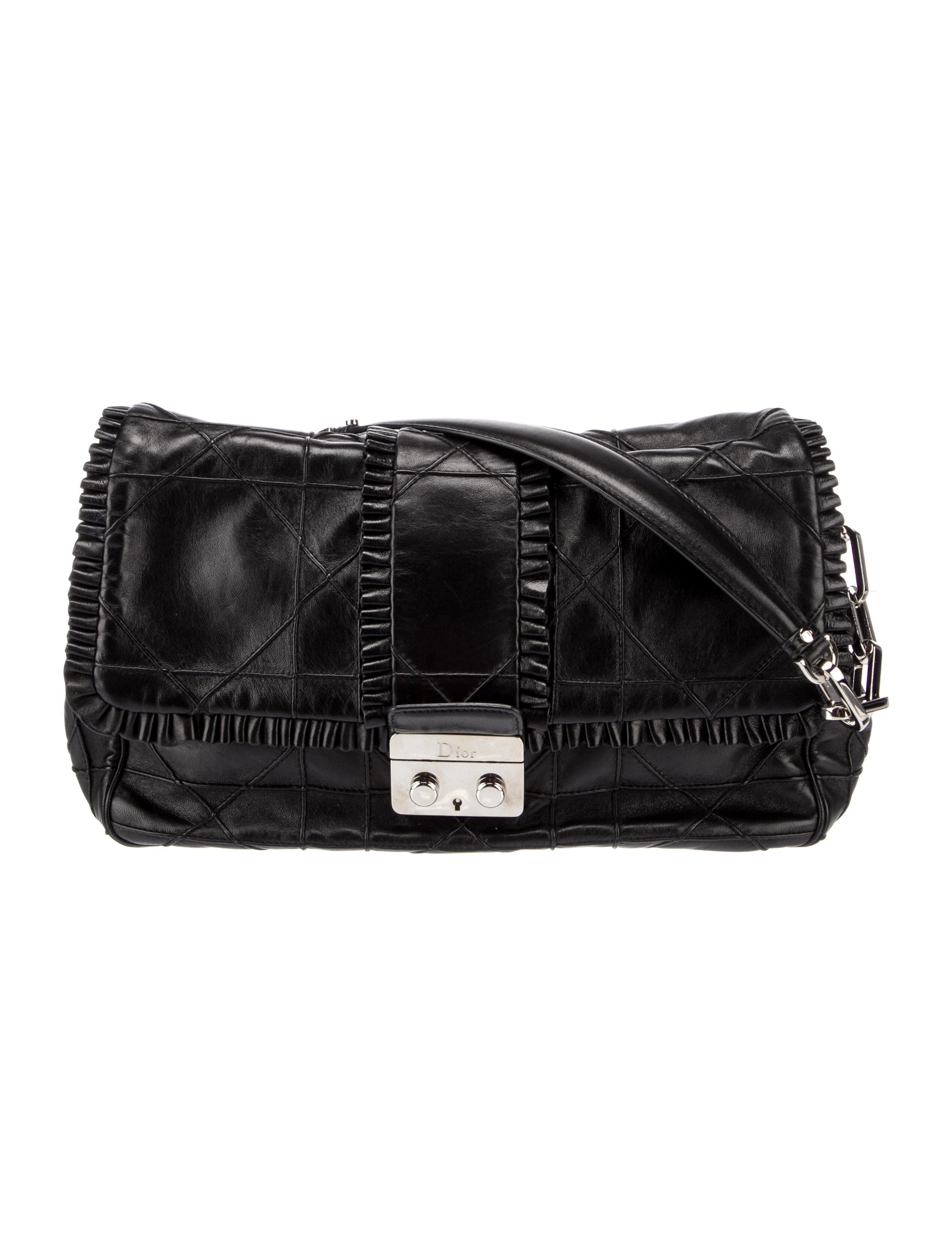 Christian Dior Cannage New Lock Flap Leather Shoulder Bag Black