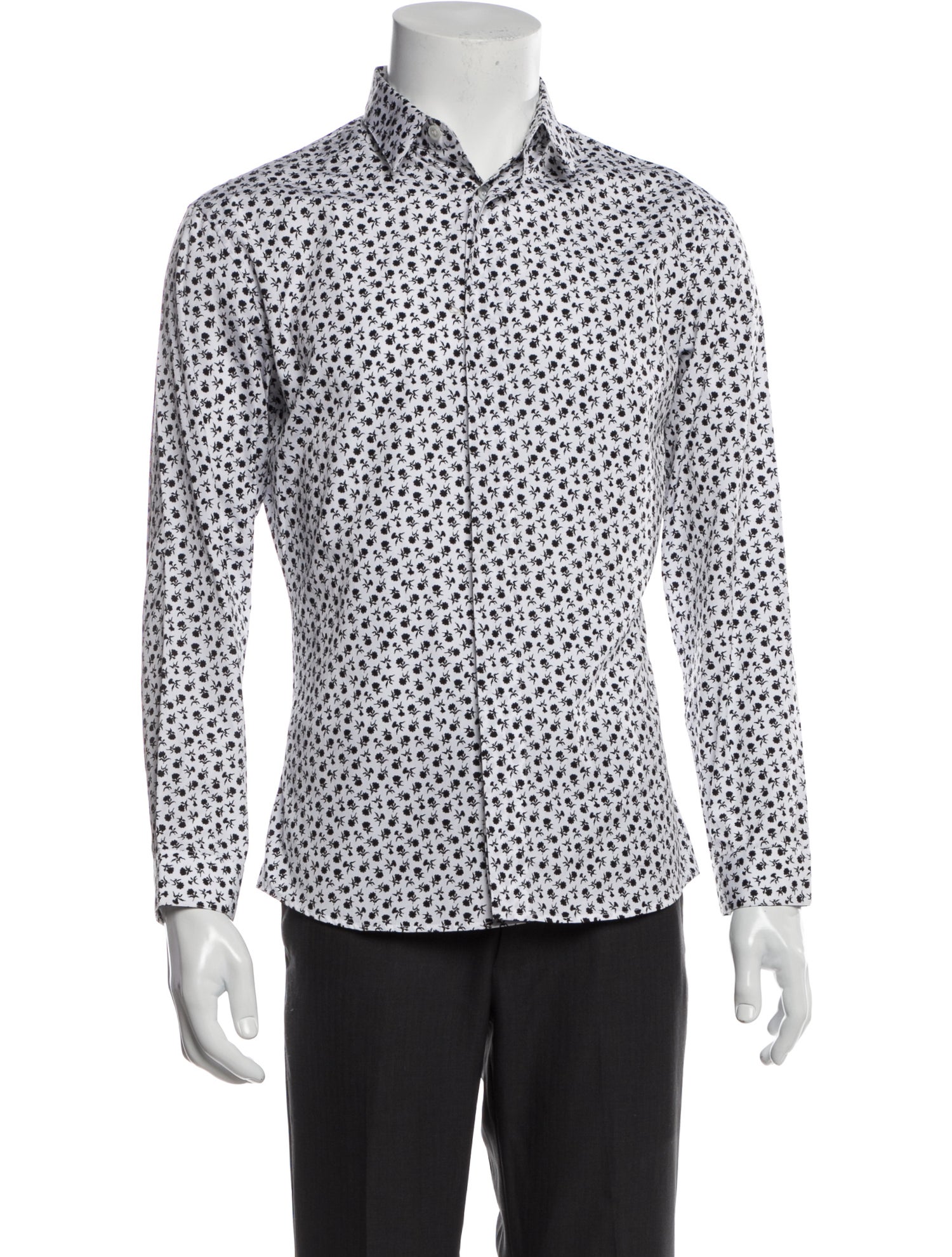 Prada Printed Long Sleeve Dress Shirt Blue Dress Shirts, Clothing