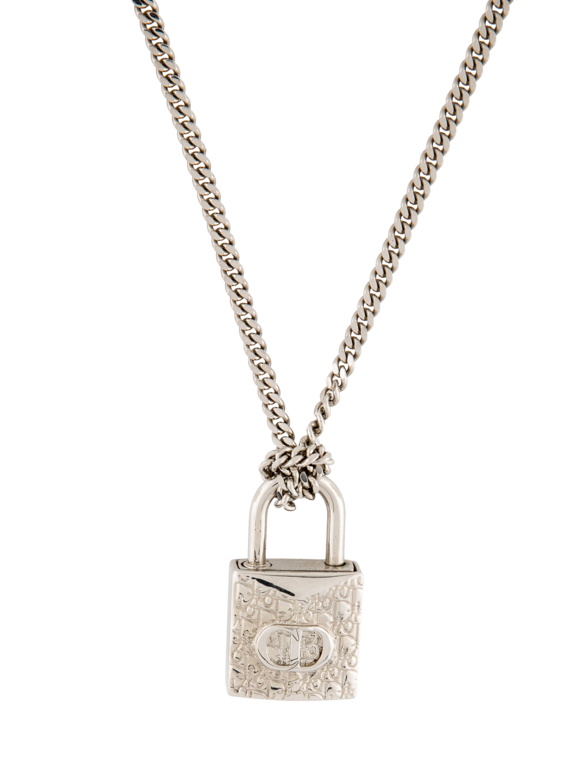 Christian Dior Oblique Padlock Pendant Necklace PalladiumPlated Pendant Necklace, Necklaces