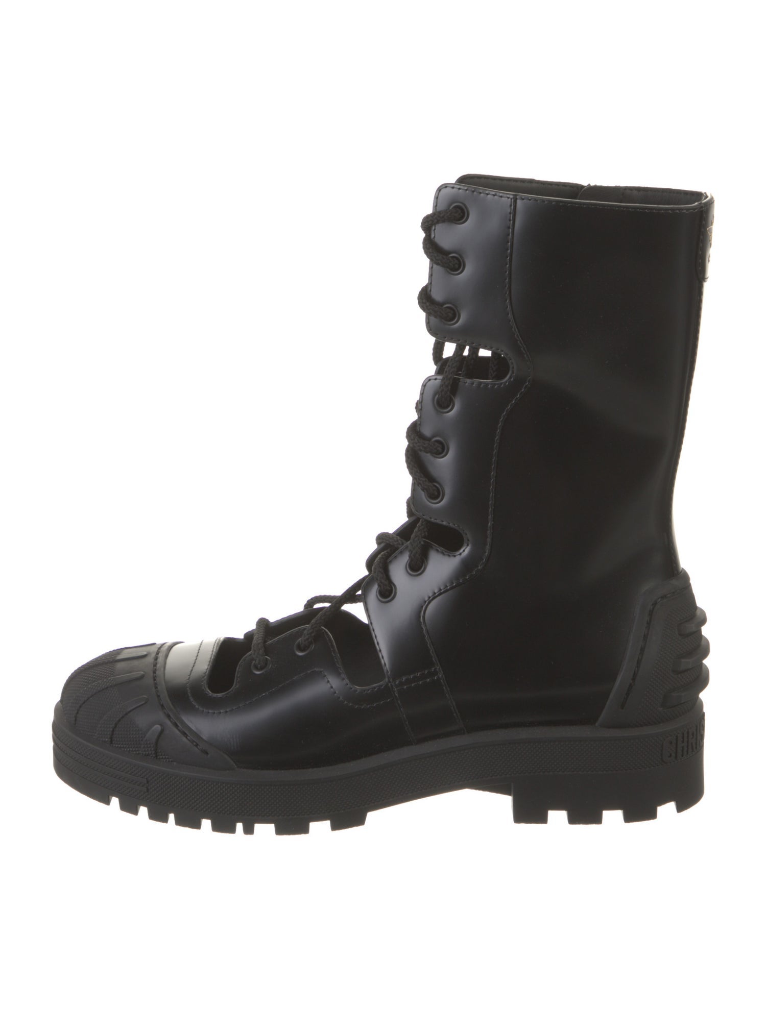 CHRISTIAN DIOR Black Leather & White Knit Lace-Up Combat Boots – Size 38 | Luxury Designer Footwear main image 0