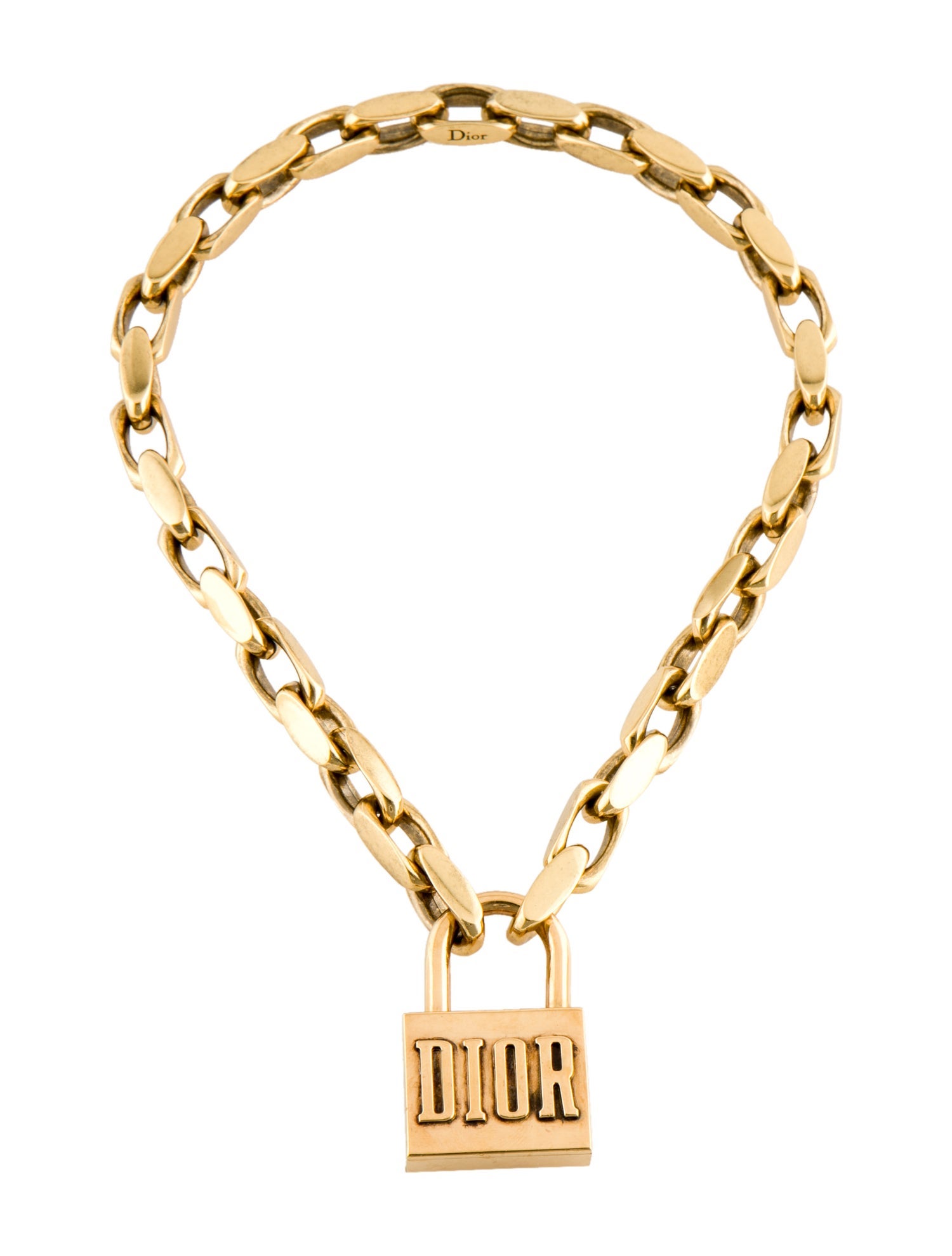 Christian Dior Padlock Chain Necklace Brass Pendant Necklace, Necklaces CHR373028 The RealReal