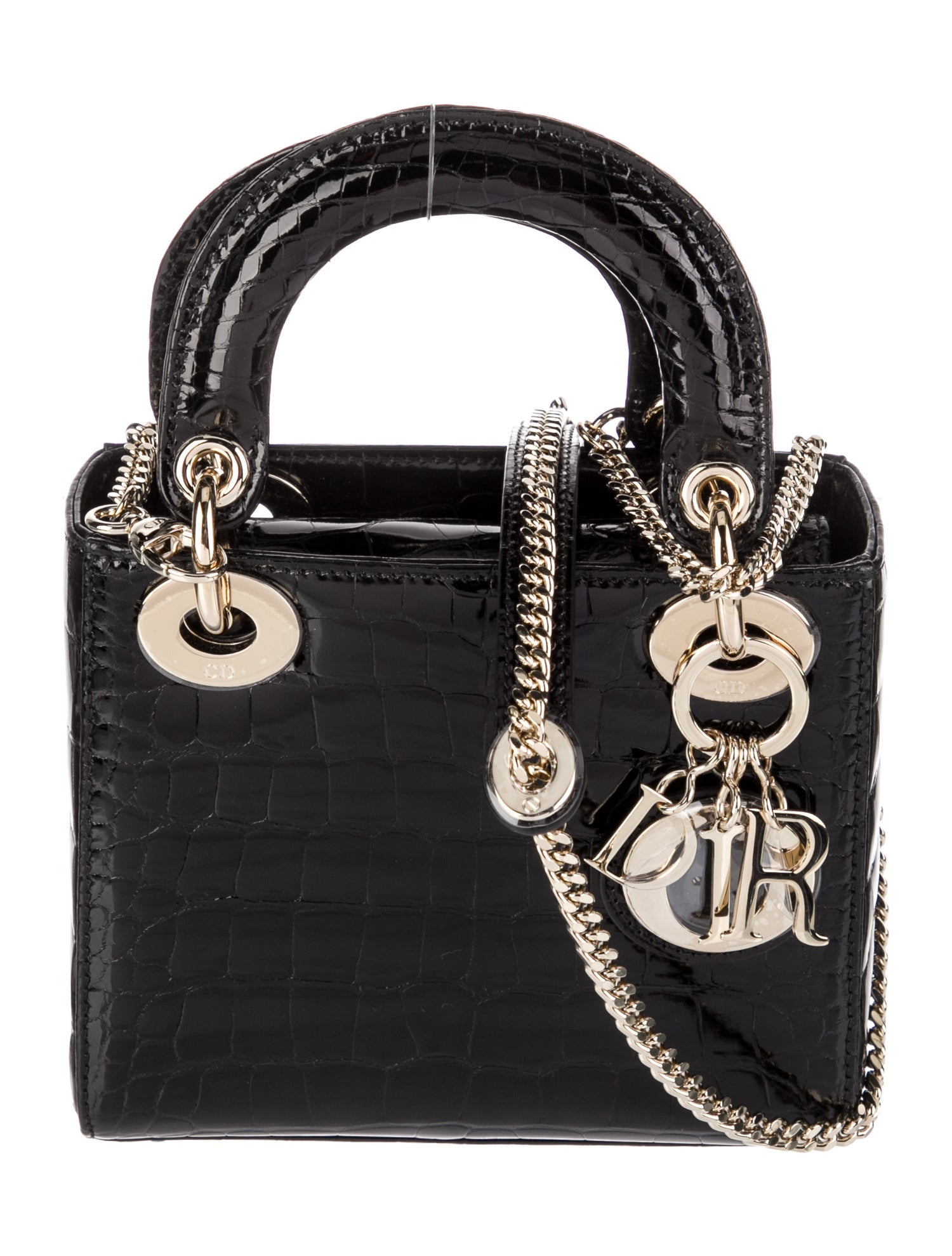 Christian Dior 2023 Mini Alligator Lady Dior Bag Black Handle Bags