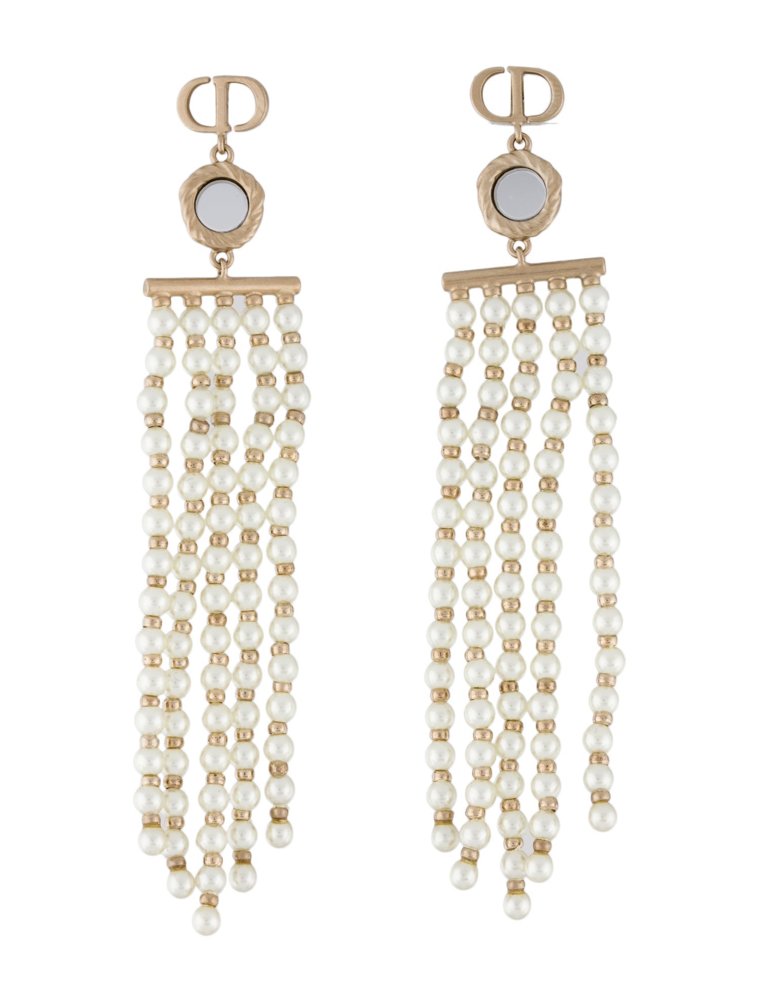 Christian Dior Faux Pearl & Mirror 'La Parisienne' Drop Earrings Gold