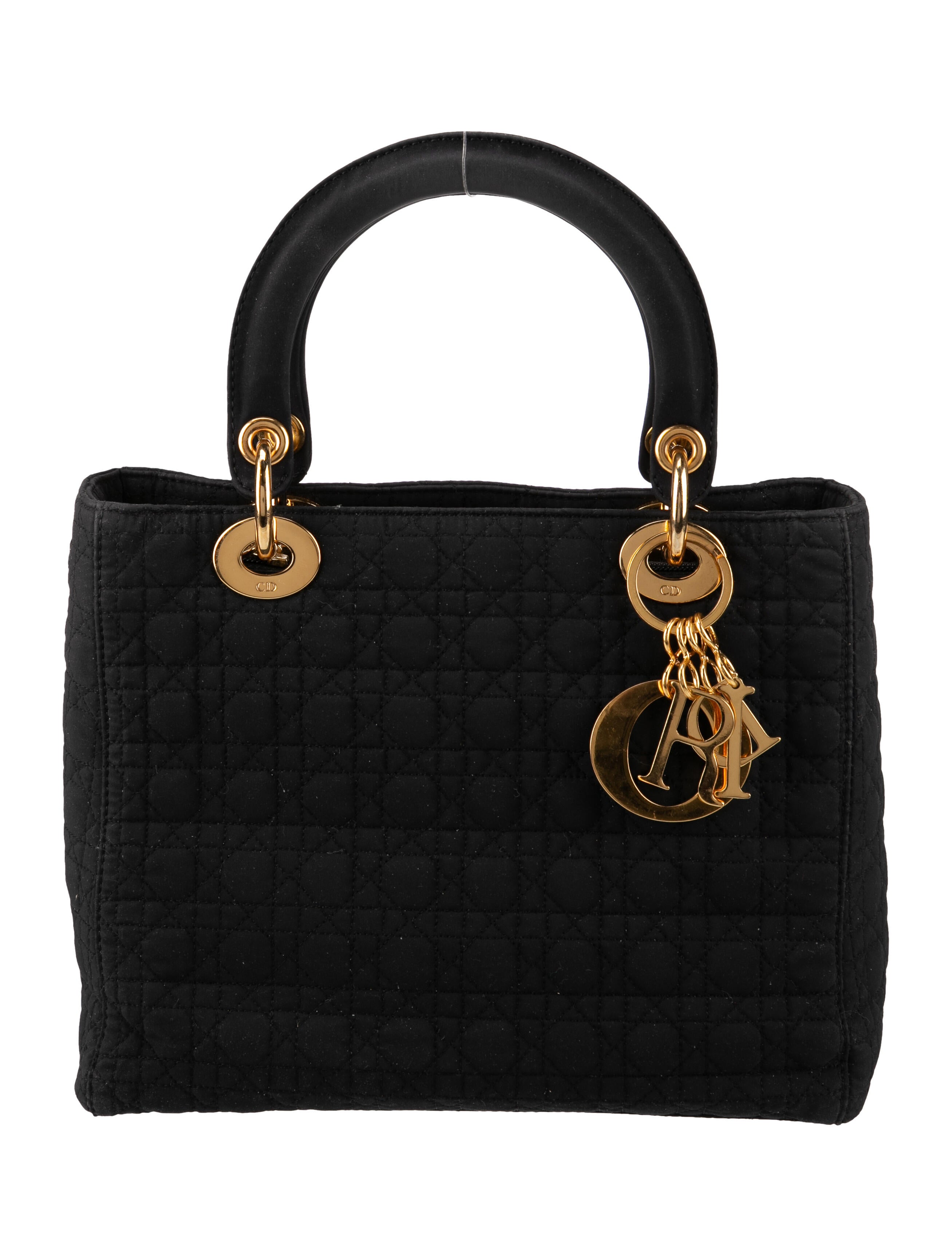 Christian Dior Medium Cannage Lady Dior Bag Black Handle Bags