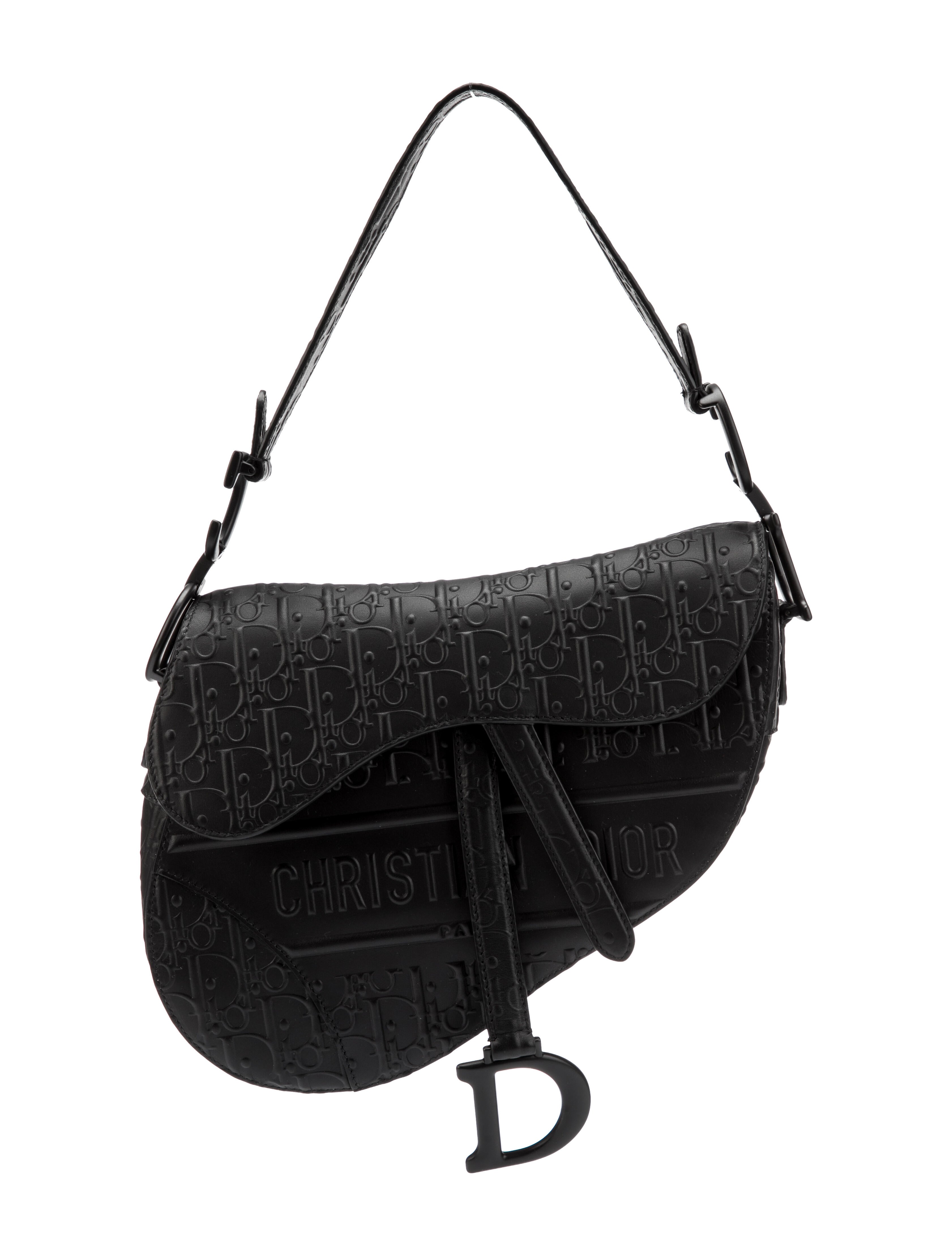 Christian Dior 2022 Oblique Embossed Saddle Bag Black Shoulder Bags