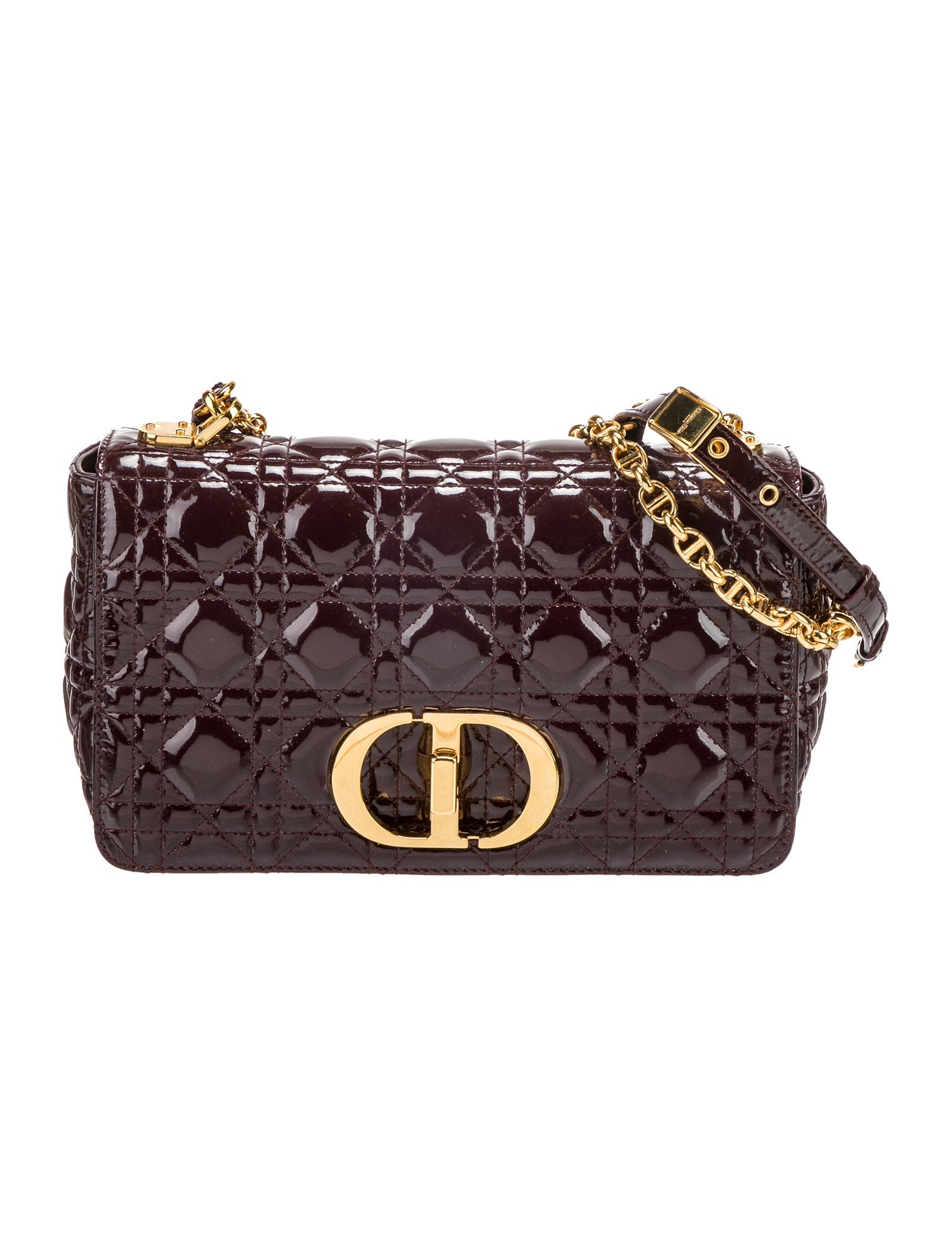 Christian Dior 2021 Medium Patent Cannage Caro Bag - Burgundy