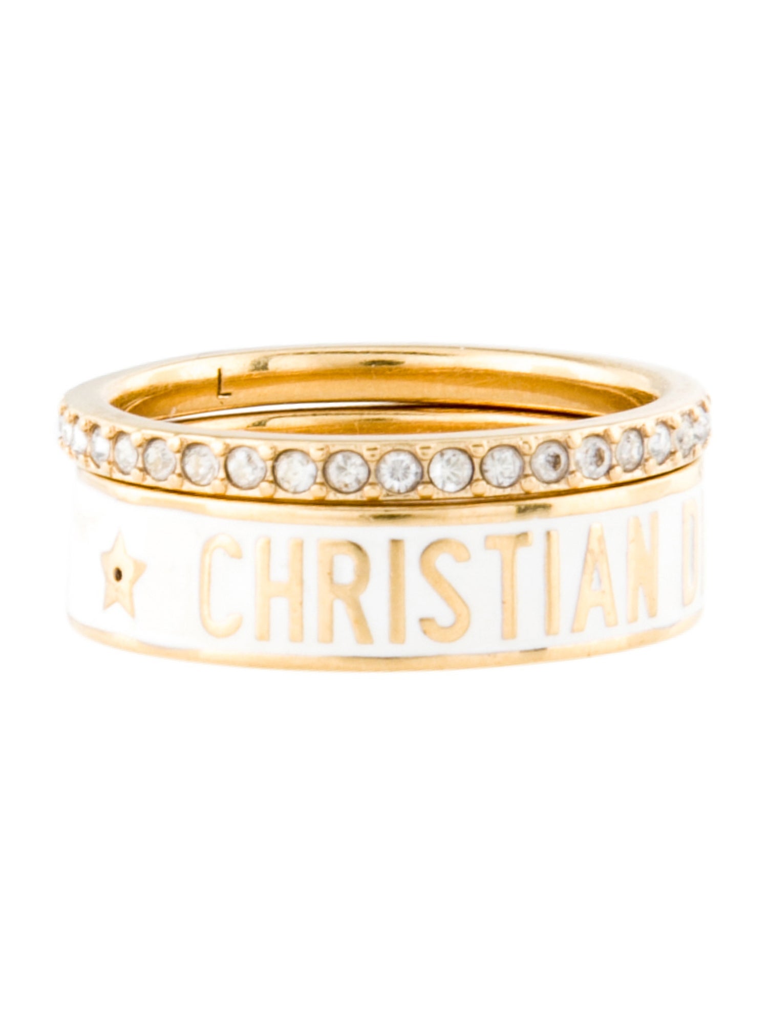 Christian Dior Crystal & Enamel Code Ring Set - Gold-Tone
