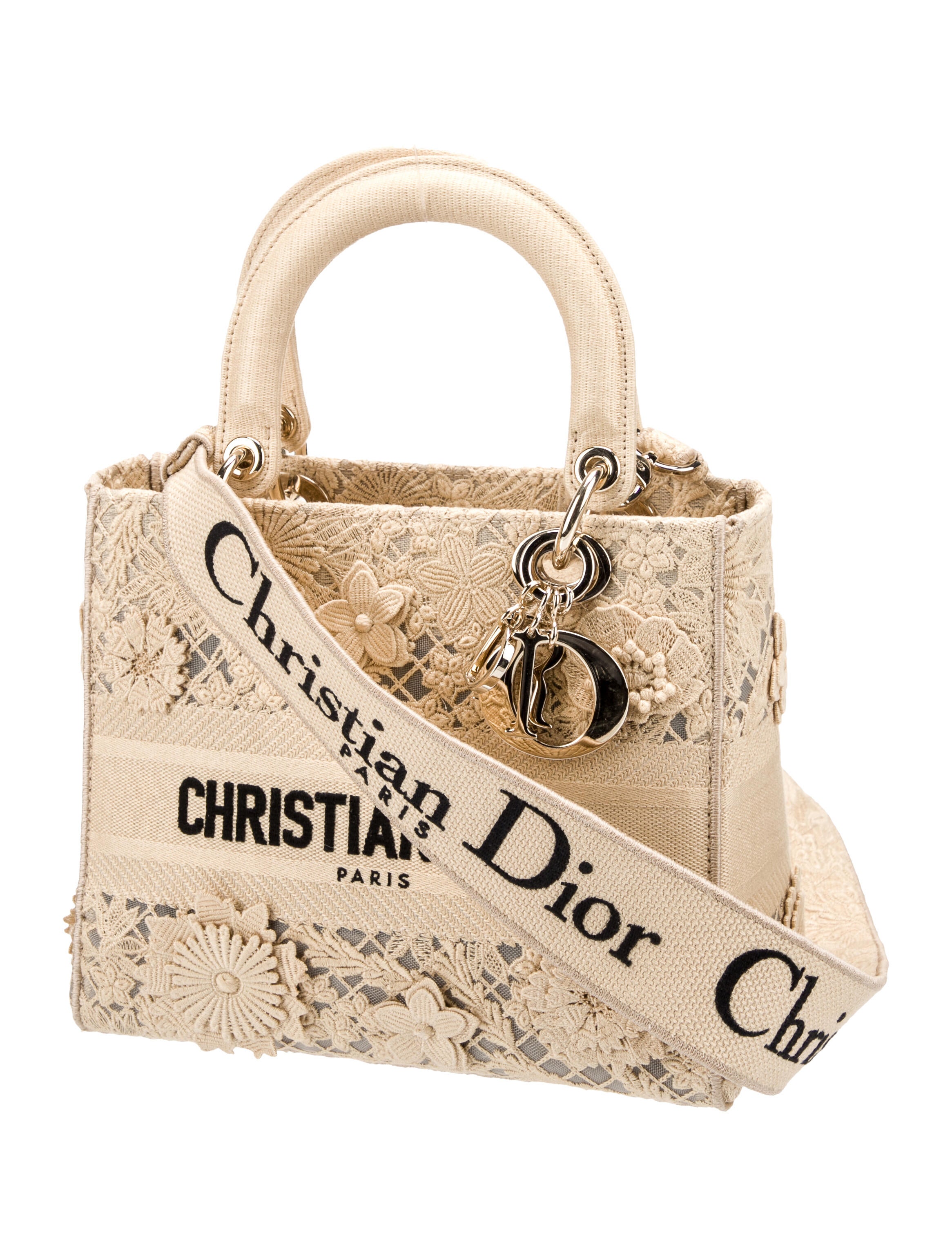 Christian Dior 2023 Medium D-Lace Lady D-Lite Bag - Neutrals