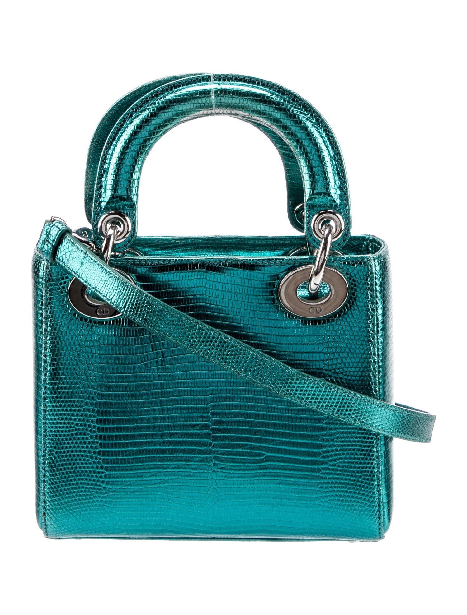 Christian Dior Metallic Lizard Mini Lady Dior - Green Handle Bags