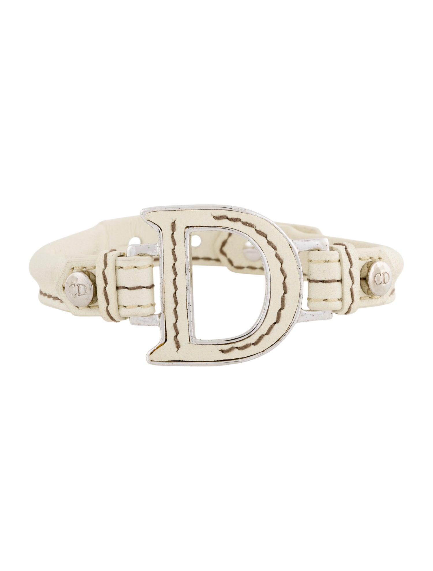 Christian Dior Leather 'D' Wrap Bracelet Neutrals, PalladiumPlated