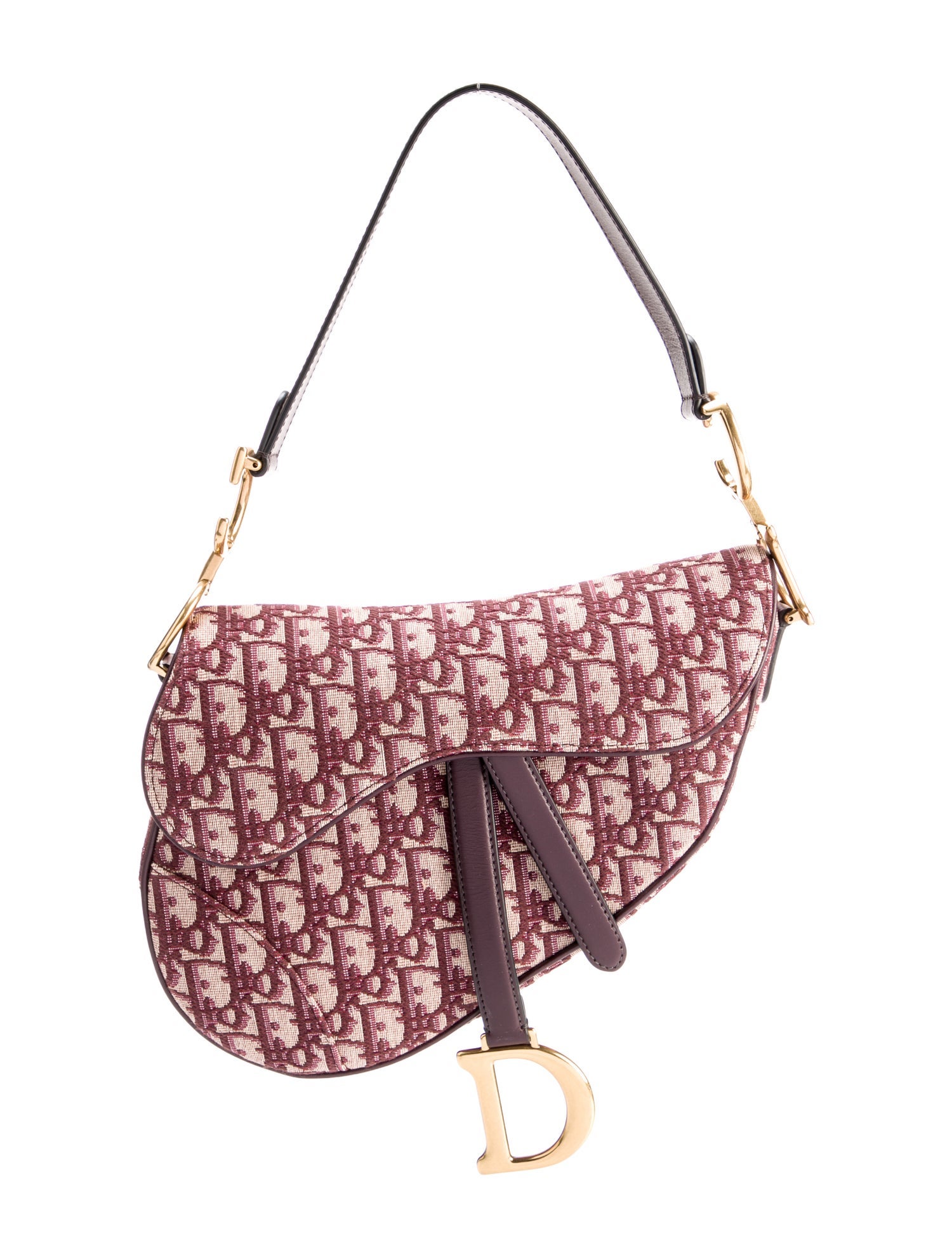 Christian Dior Oblique Jacquard Saddle Bag Burgundy Shoulder Bags