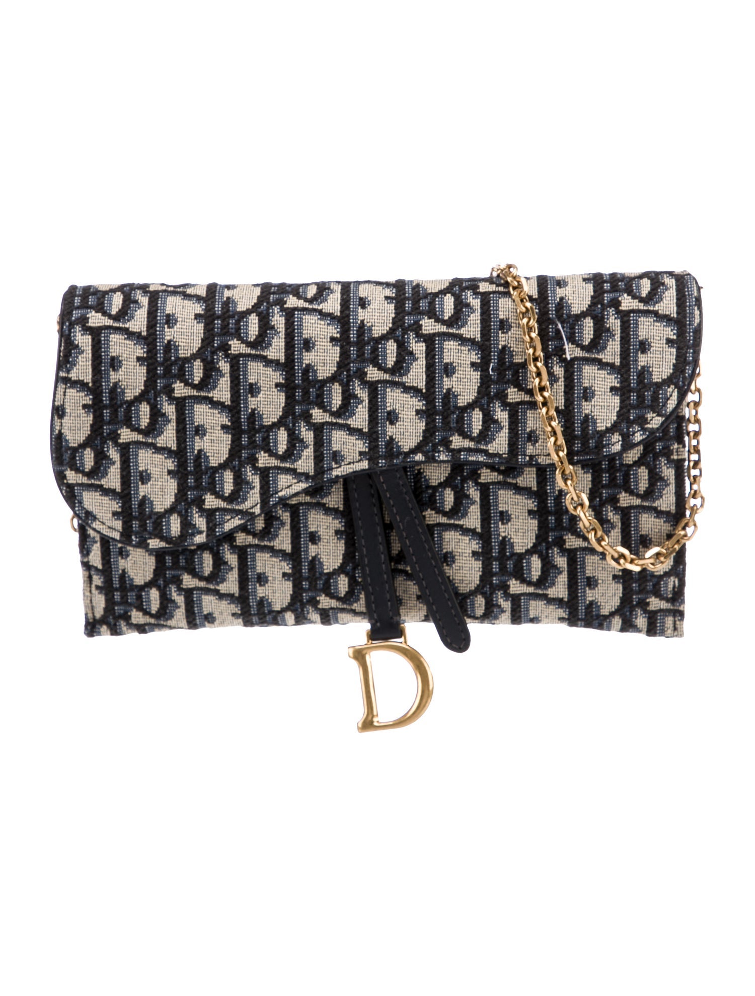 Christian Dior Micro Oblique Saddle Wallet on Chain Blue Shoulder