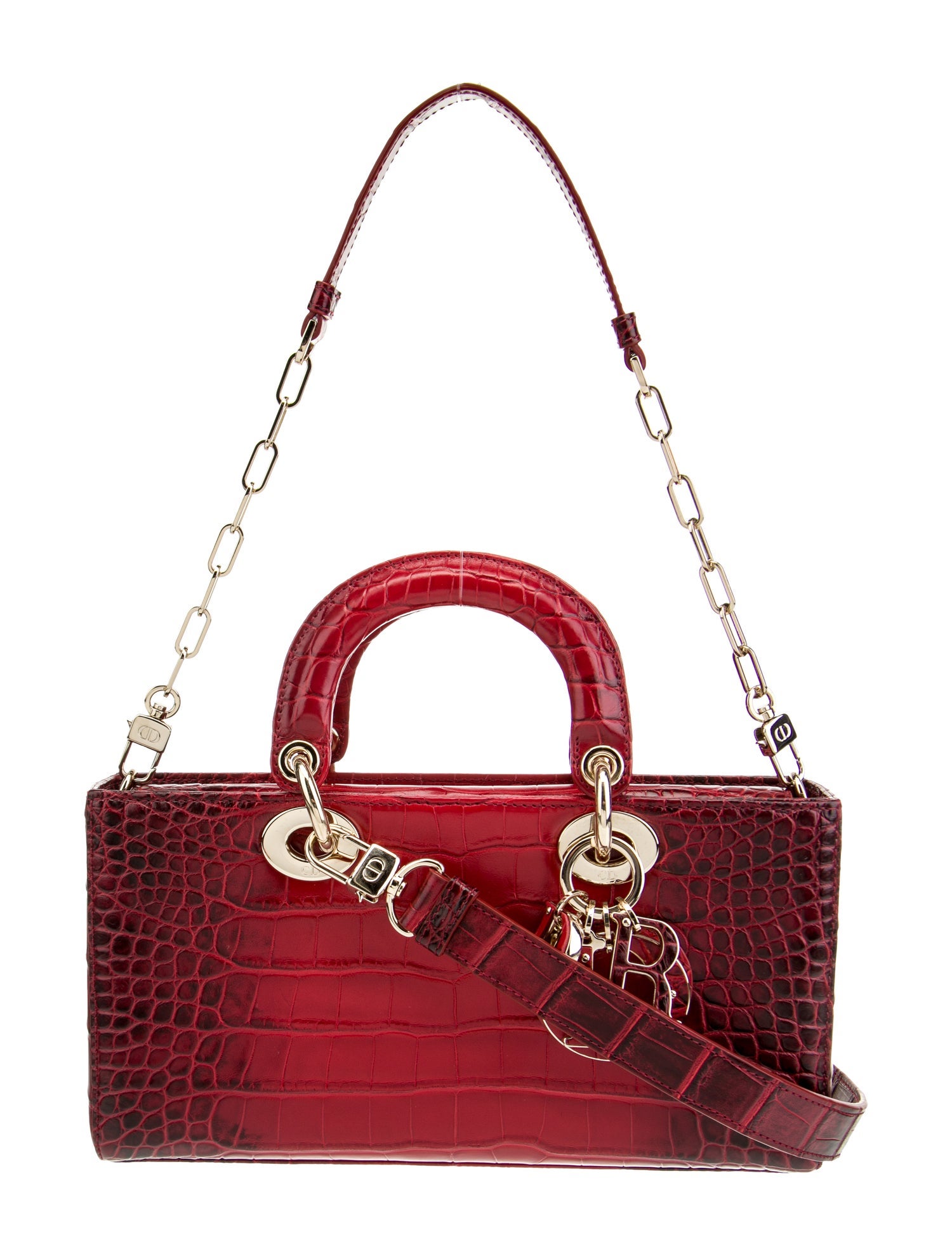 Christian Dior 2022 Alligator Medium Lady D-Joy Bag - Red Handle