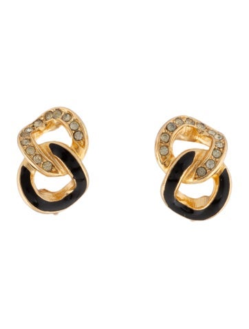 Christian Dior Clip-On Enamel & Crystal Link Earrings