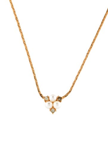 Christian Dior Pendant Necklace Vintage Faux Pearl & Crystal Floral