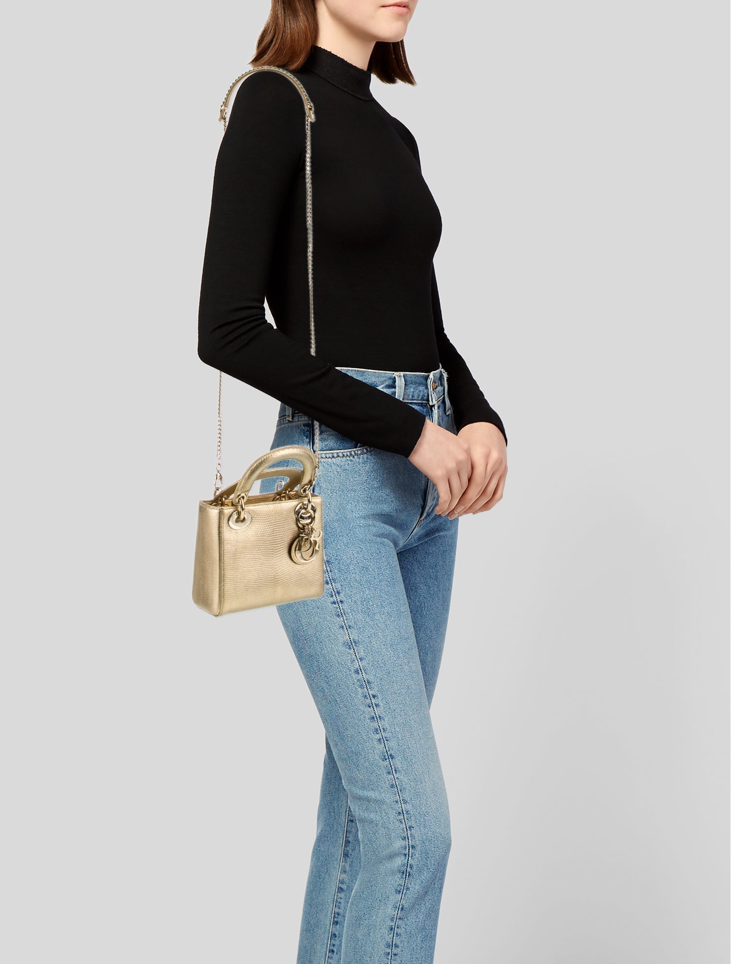 ♪可愛い♡DIOR ★スモール ★ゴールド金具 ★ハンドバッグ Christian Dior Mini Lizard Lady Dior Bag - Gold Handle Bags