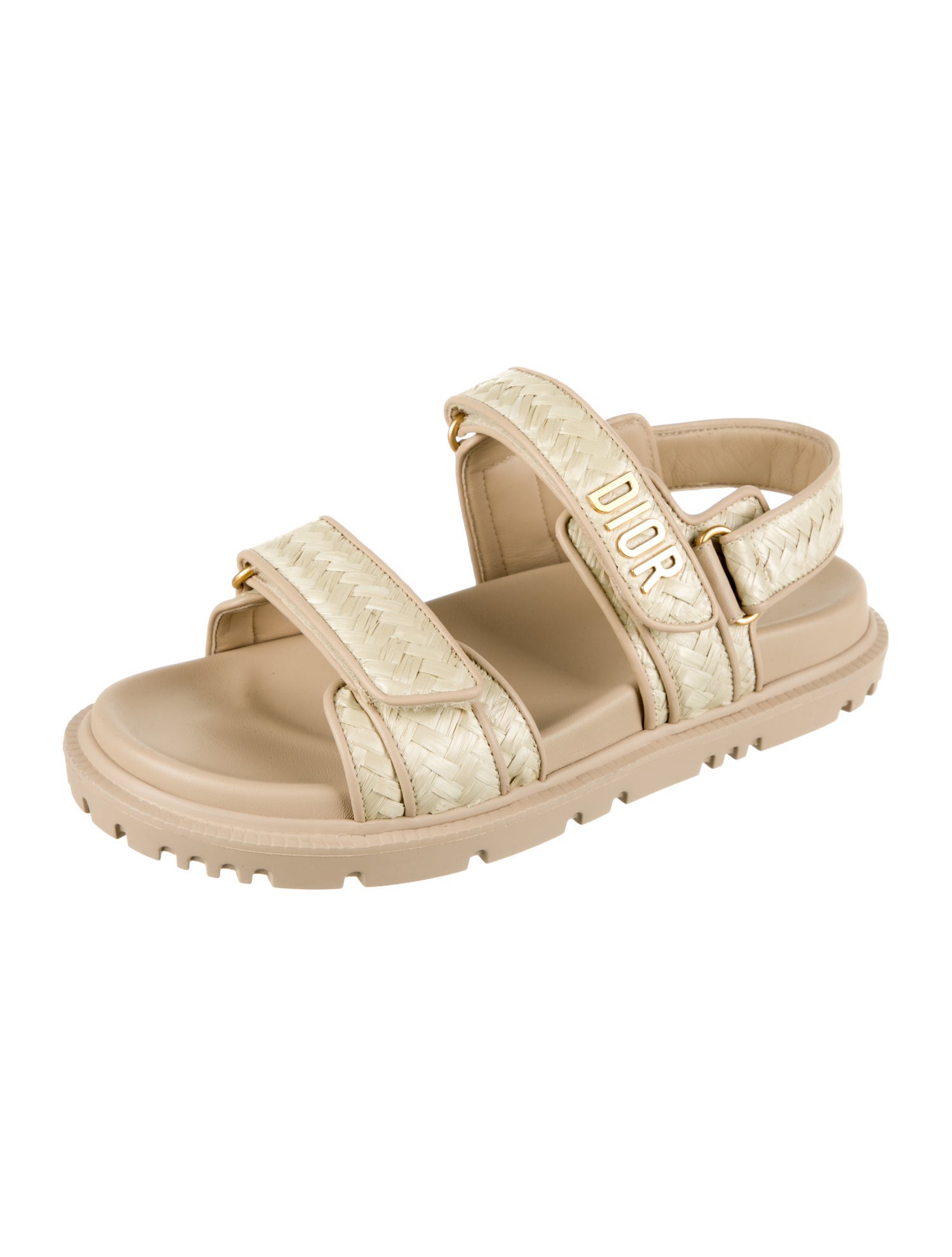 Christian Dior Raffia Leather Trim Embellishment Sandals