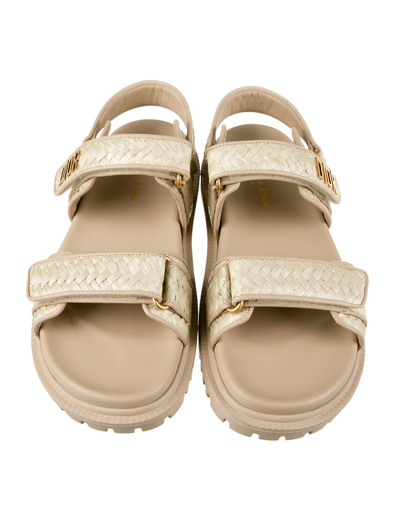 Christian Dior Raffia Leather Trim Embellishment Sandals