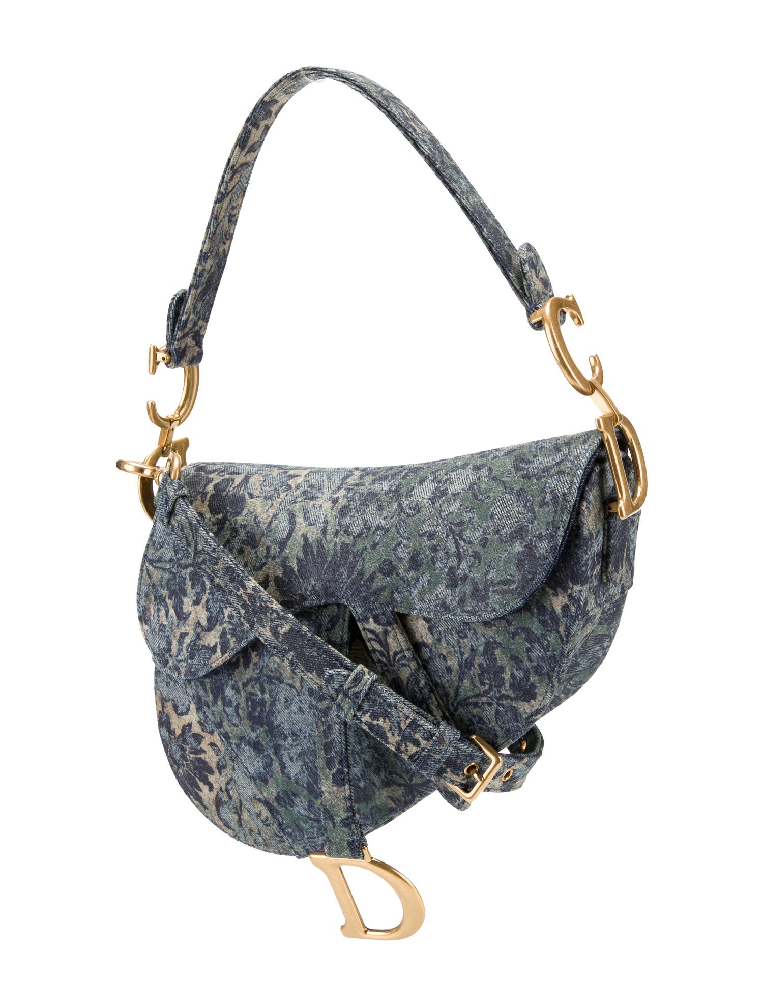 Christian Dior 2022 Medium Floral Denim Saddle Bag - Blue Shoulder