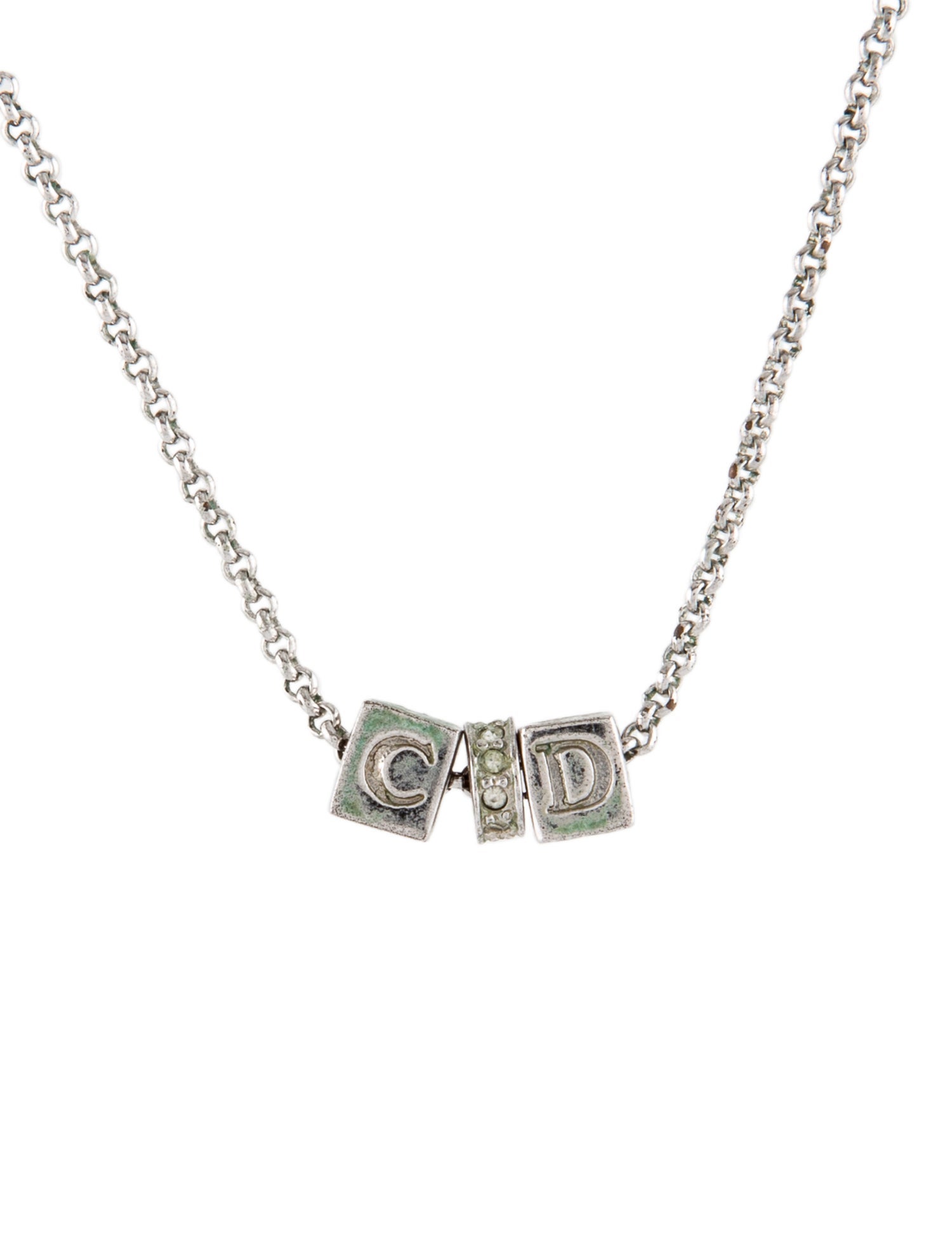 Christian Dior Vintage Cube CD Charm Necklace