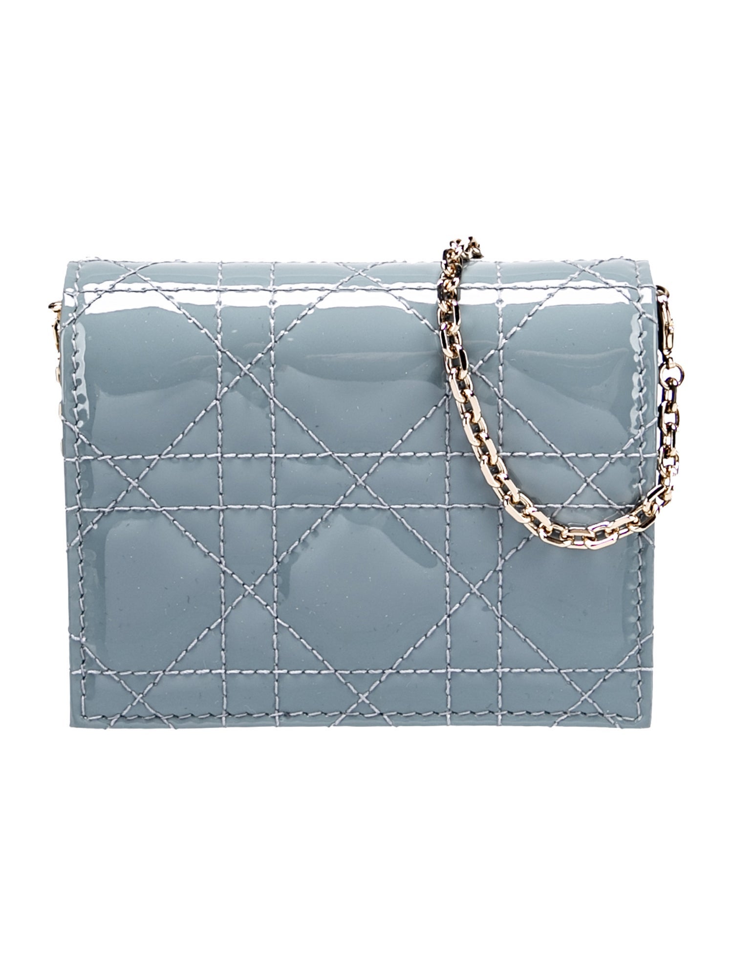 Christian Dior ブルー グレー　キーケース　半額 Christian Dior Mini Lady Dior Wallet On Chain - Blue Mini Bags