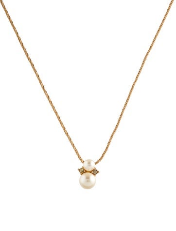 Christian Dior Pendant Necklace Faux Pearl & Crystal