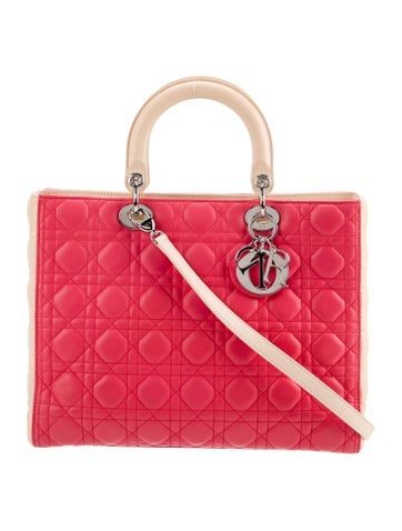 Christian Dior Handle Bags Large BiColor Cannage Lady Bag