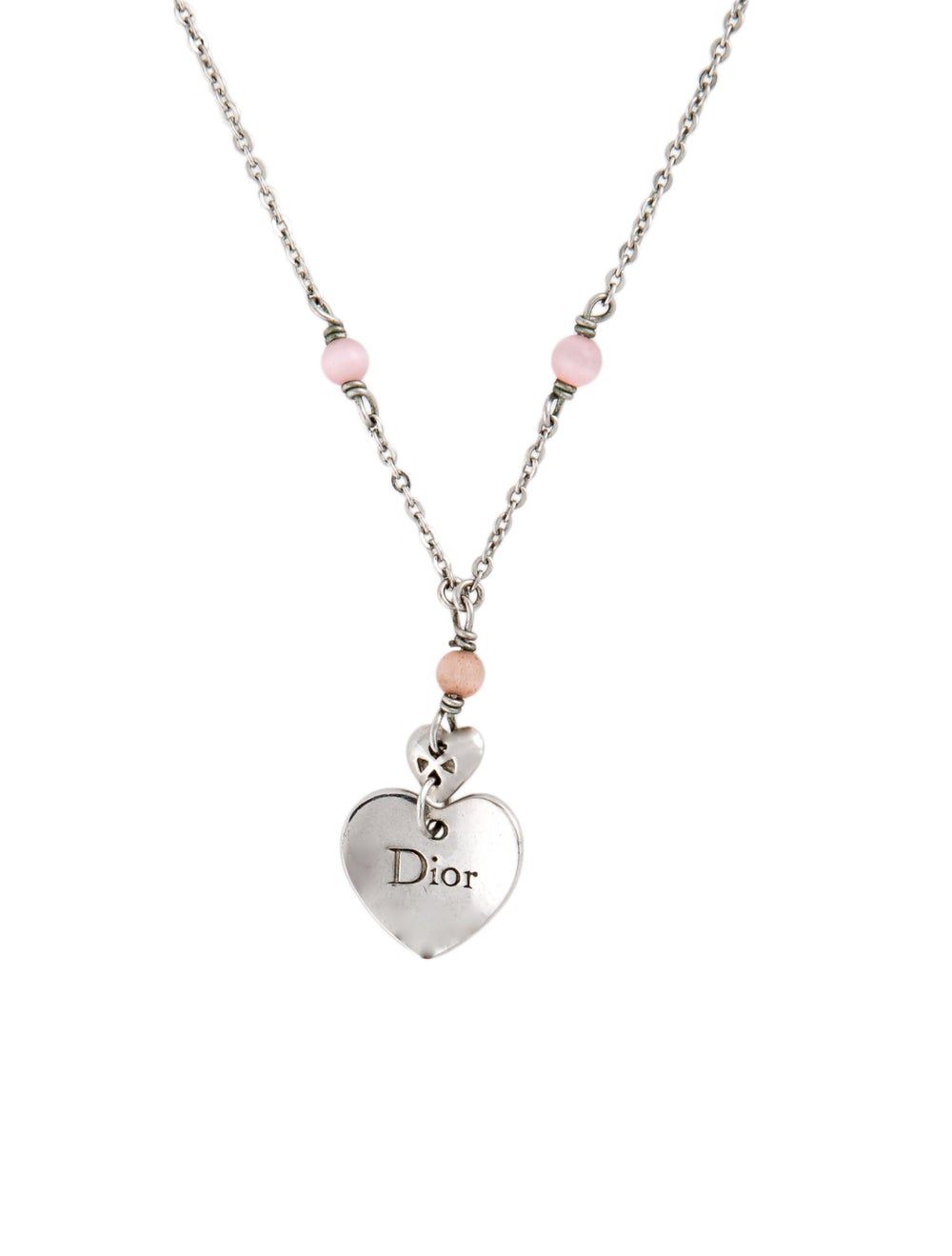 Christian Dior Bead Heart Pendant Necklace Gem
