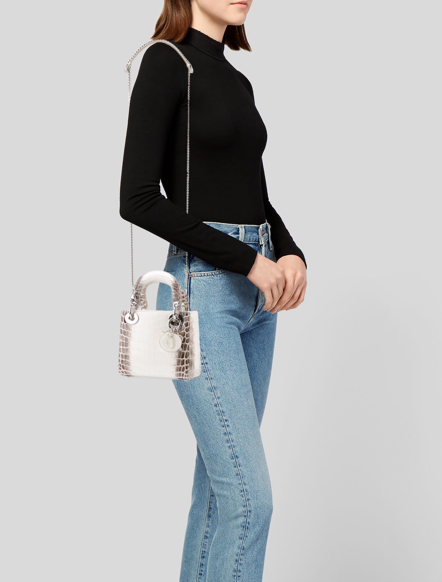 Christian Dior 2022 Mini Himalayan Crocodile Lady Dior Bag - White