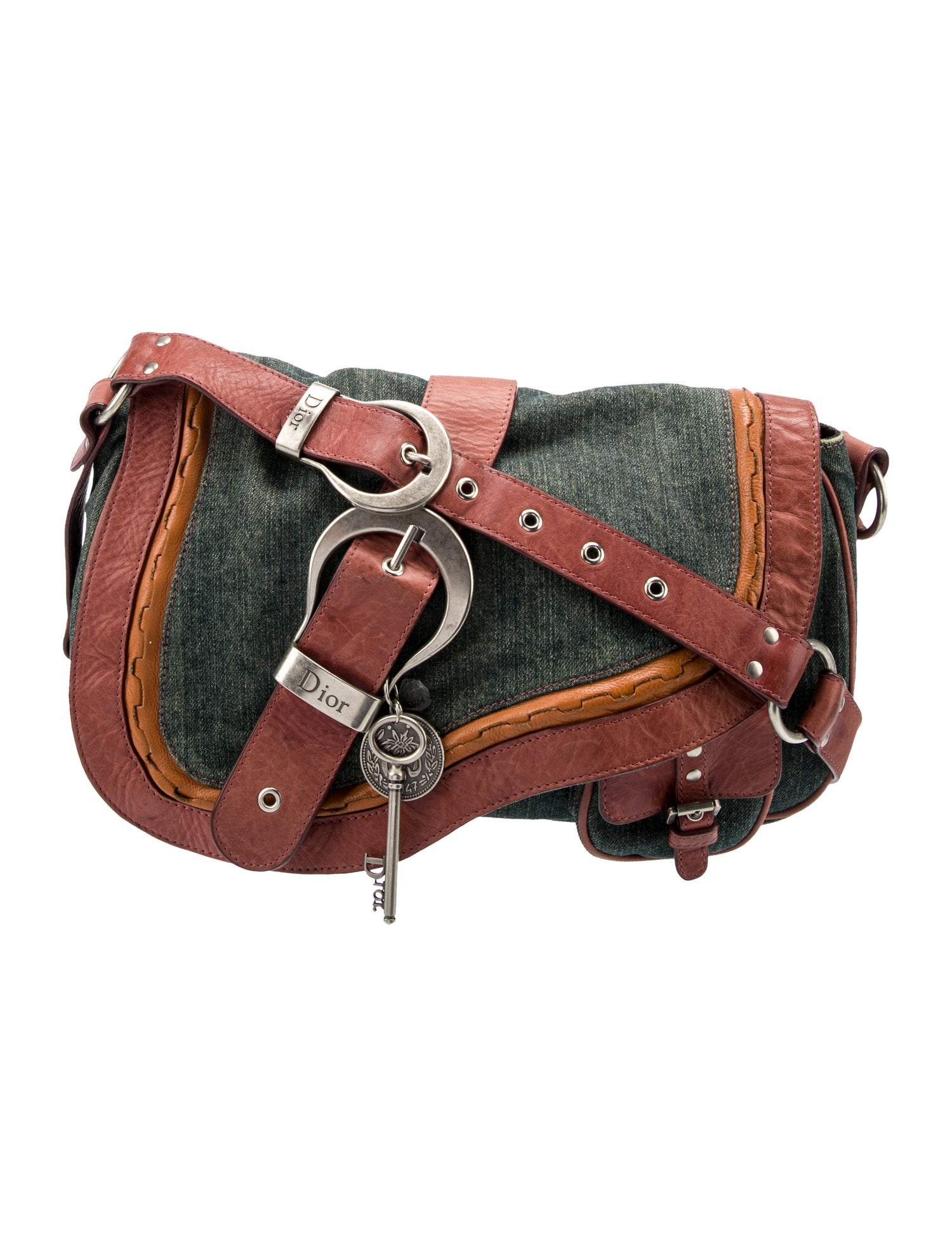 Christian Dior Vintage Denim Gaucho Saddle Bag - Green