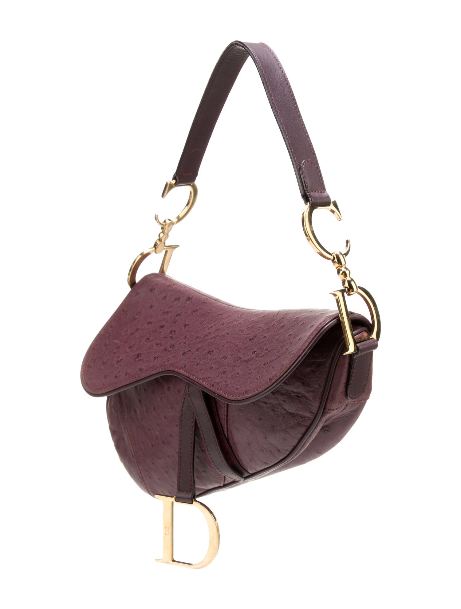 Christian Dior Ostrich Saddle Bag Purple Shoulder Bags, Handbags