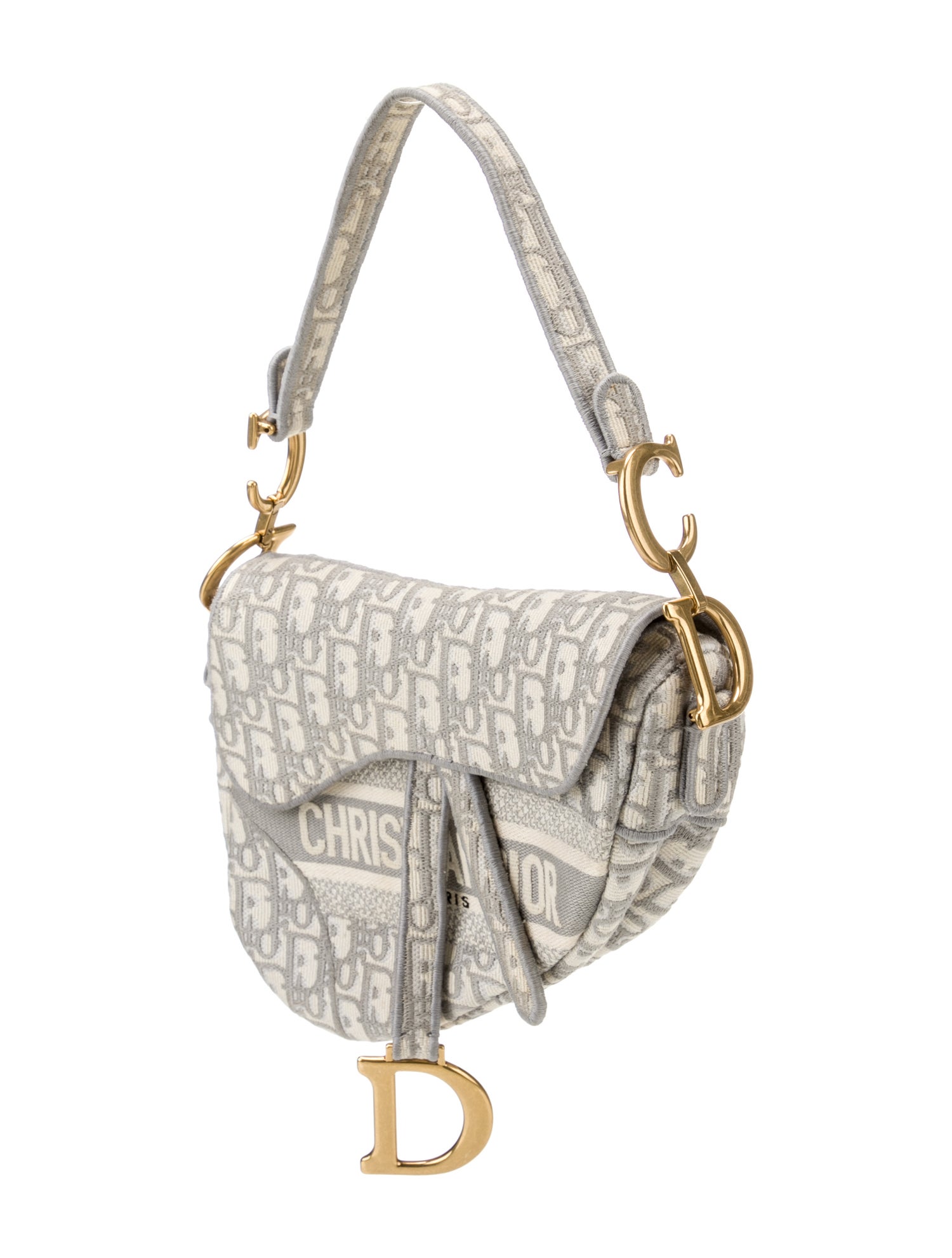 Christian Dior canvas Rhinestone bar logo charm Shoulder Bag Accessory pouch Red