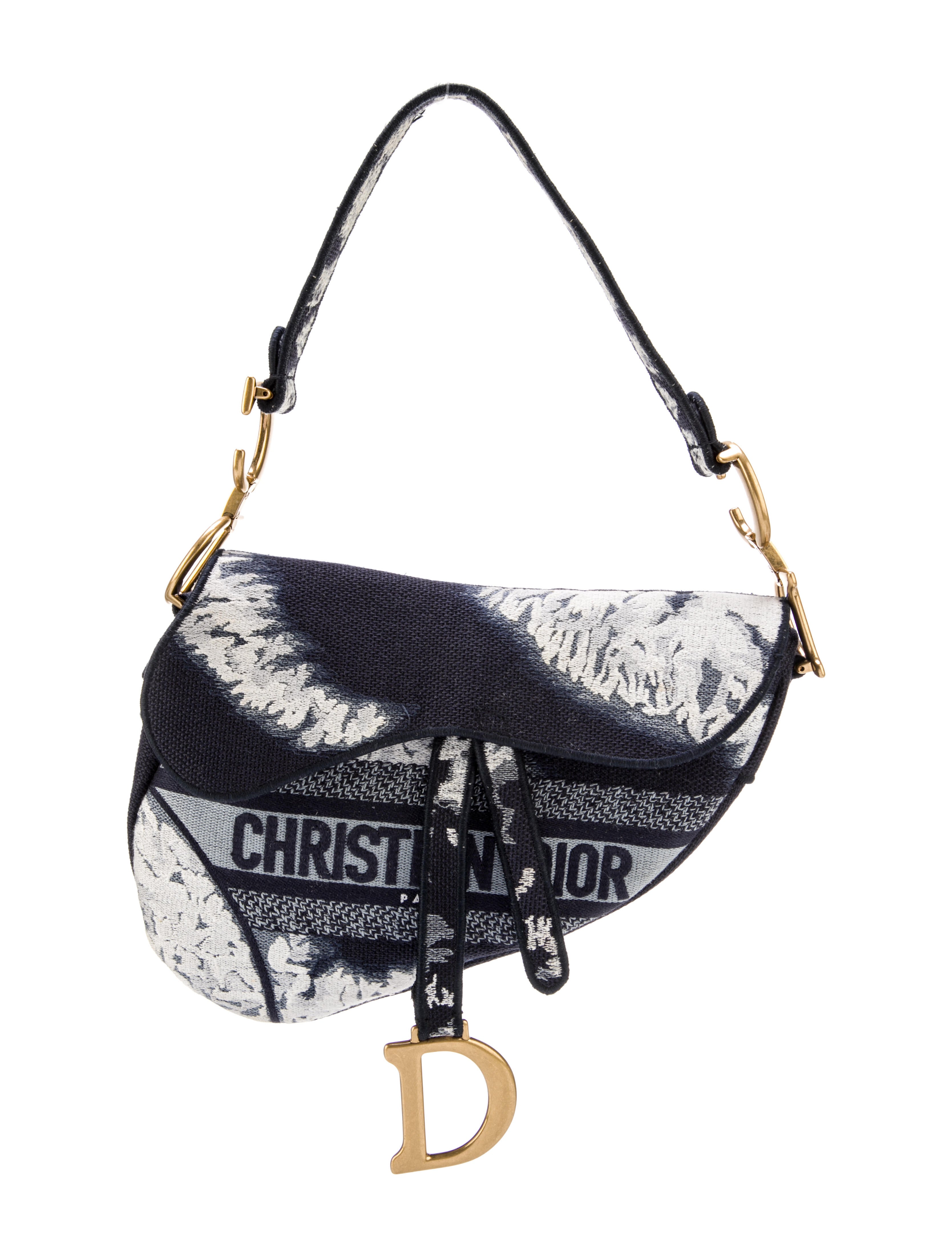Christian Dior Embroidered Saddle Bag Blue Shoulder Bags, Handbags