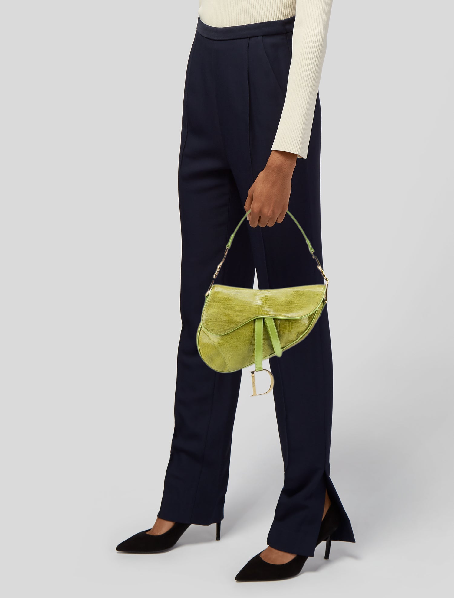 Christian Dior Vintage Lizard Saddle Bag - Green Shoulder Bags