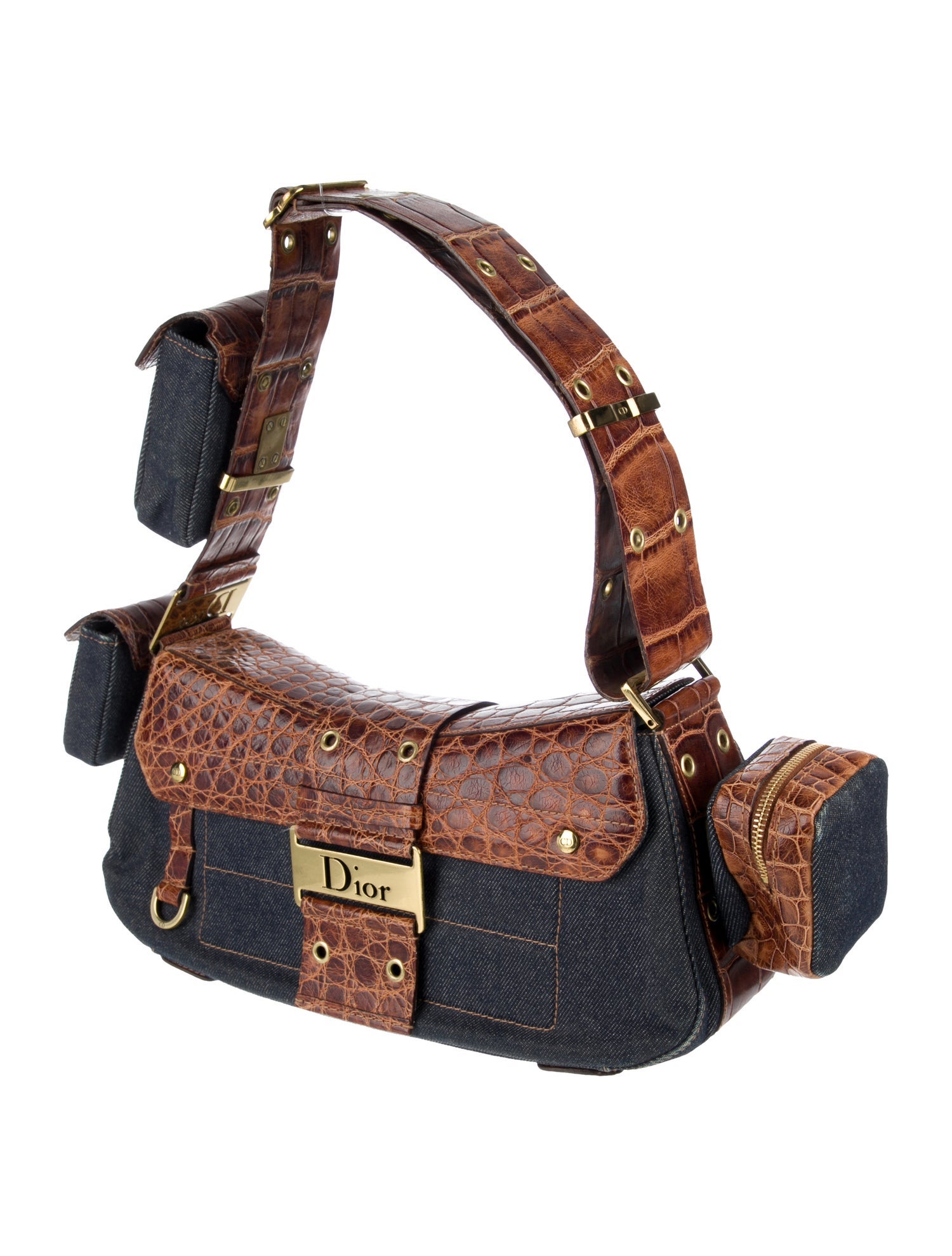 クリスチャンディオール Christian Dior Crocodile-Trimmed Denim Street Chic Columbus Bag