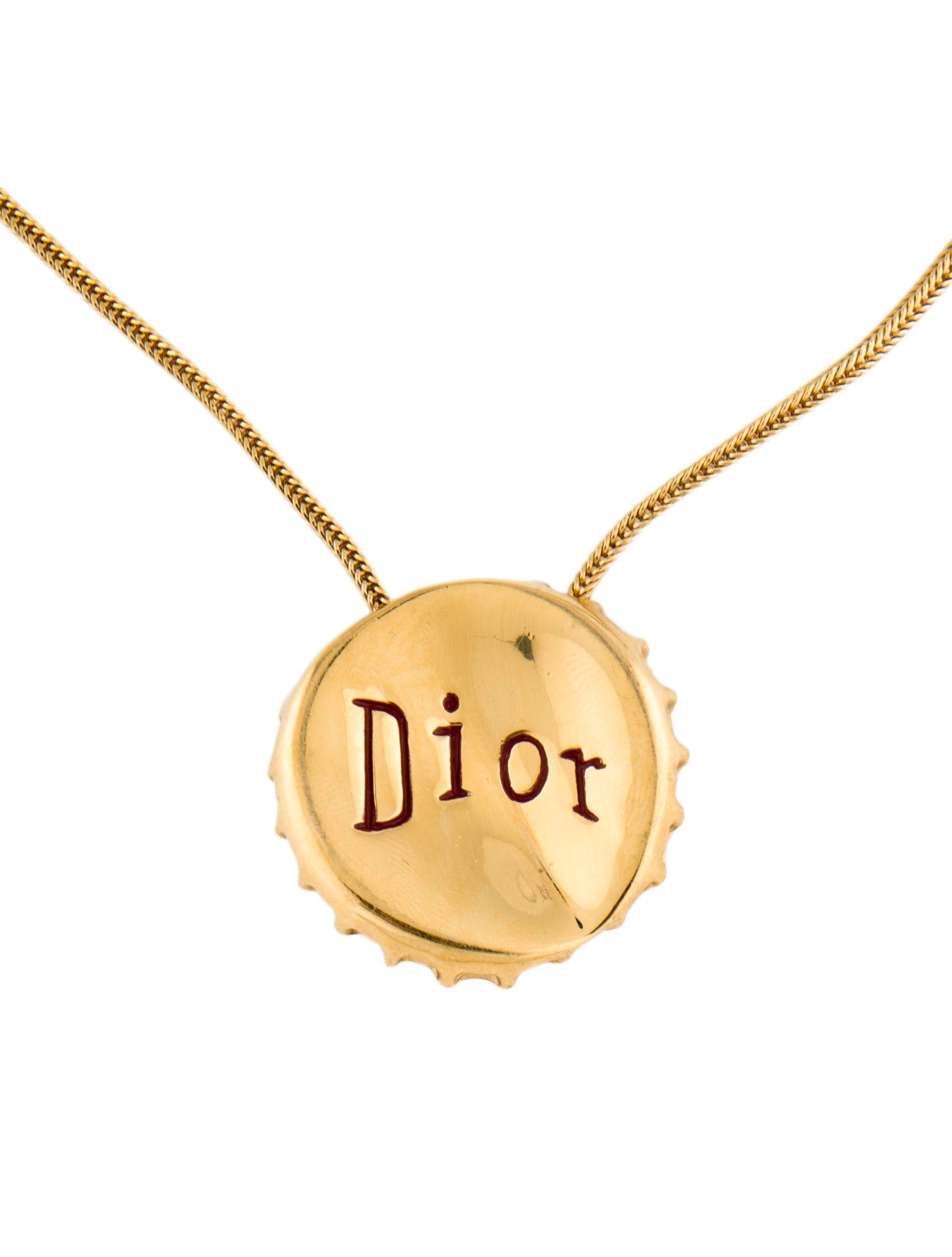 Christian Dior Enamel Bottle Cap Pendant Necklace - Red