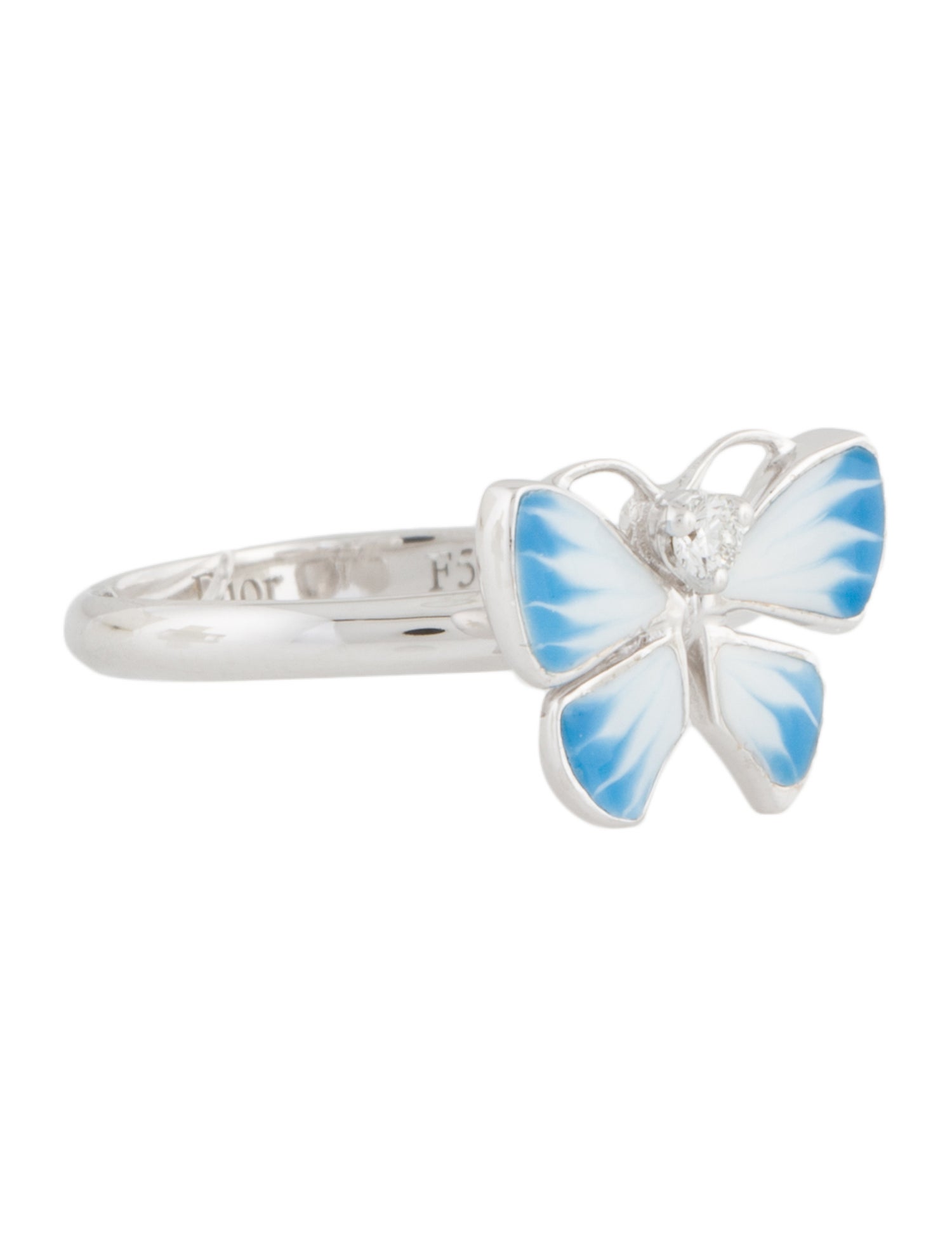Christian Dior 18K Diamond & Enamel Butterfly Ring - Rhodium