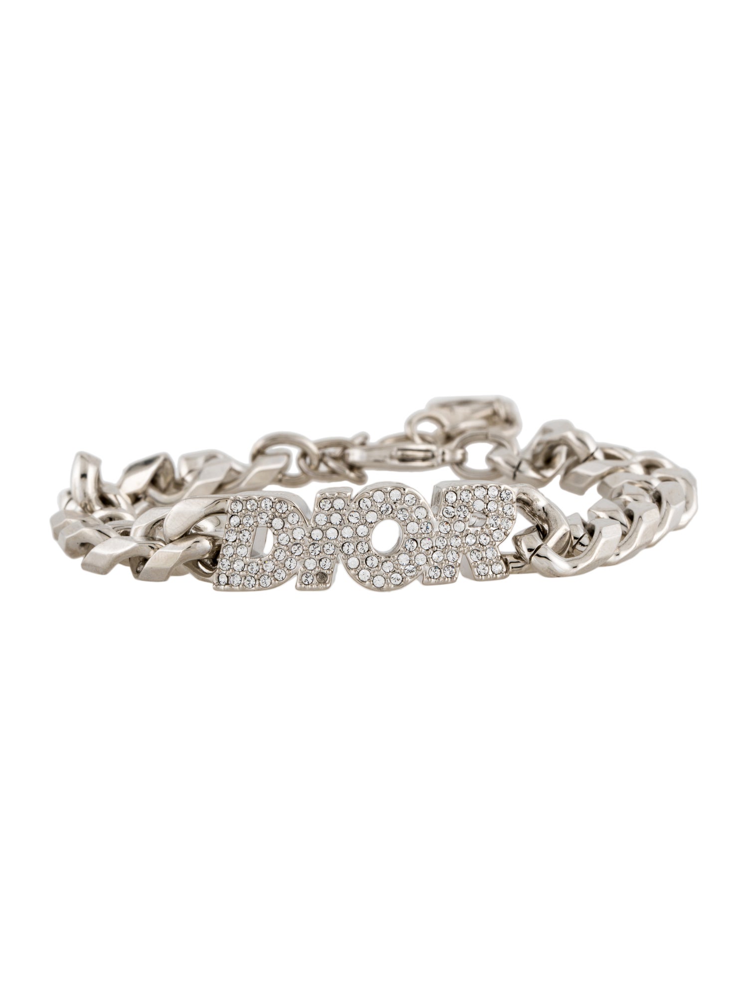 Christian Dior Crystal 'Dior' Italic Chain Link Bracelet